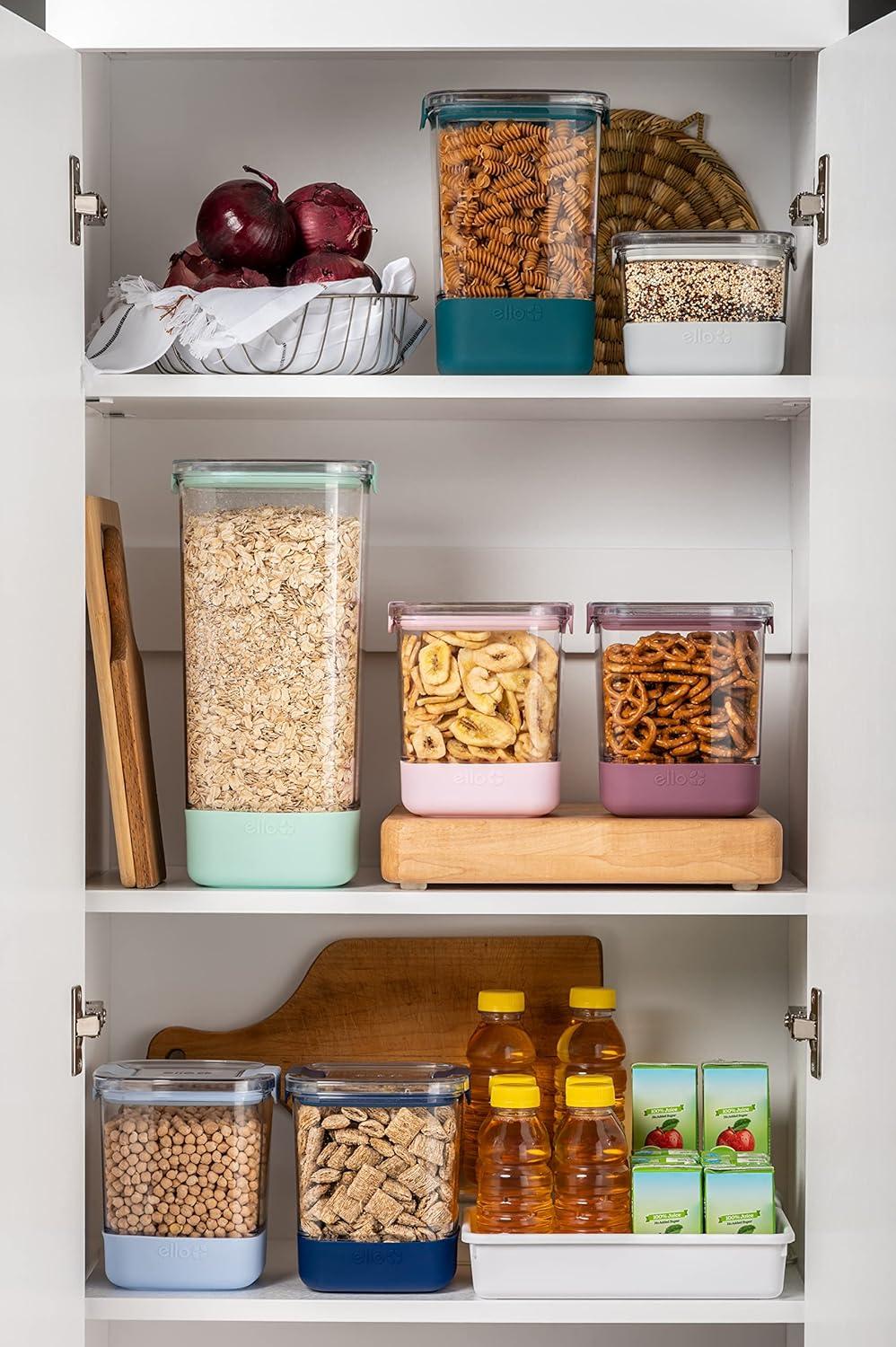 imageEllo Airtight Food Storage Plastic Canisters with NonSlip Base Locking Lids and Labels for Kitchen and Pantry Organization Perfect for Sugar Cerea Pasta Dry Food Set of 3 66 Cup Cupcake
