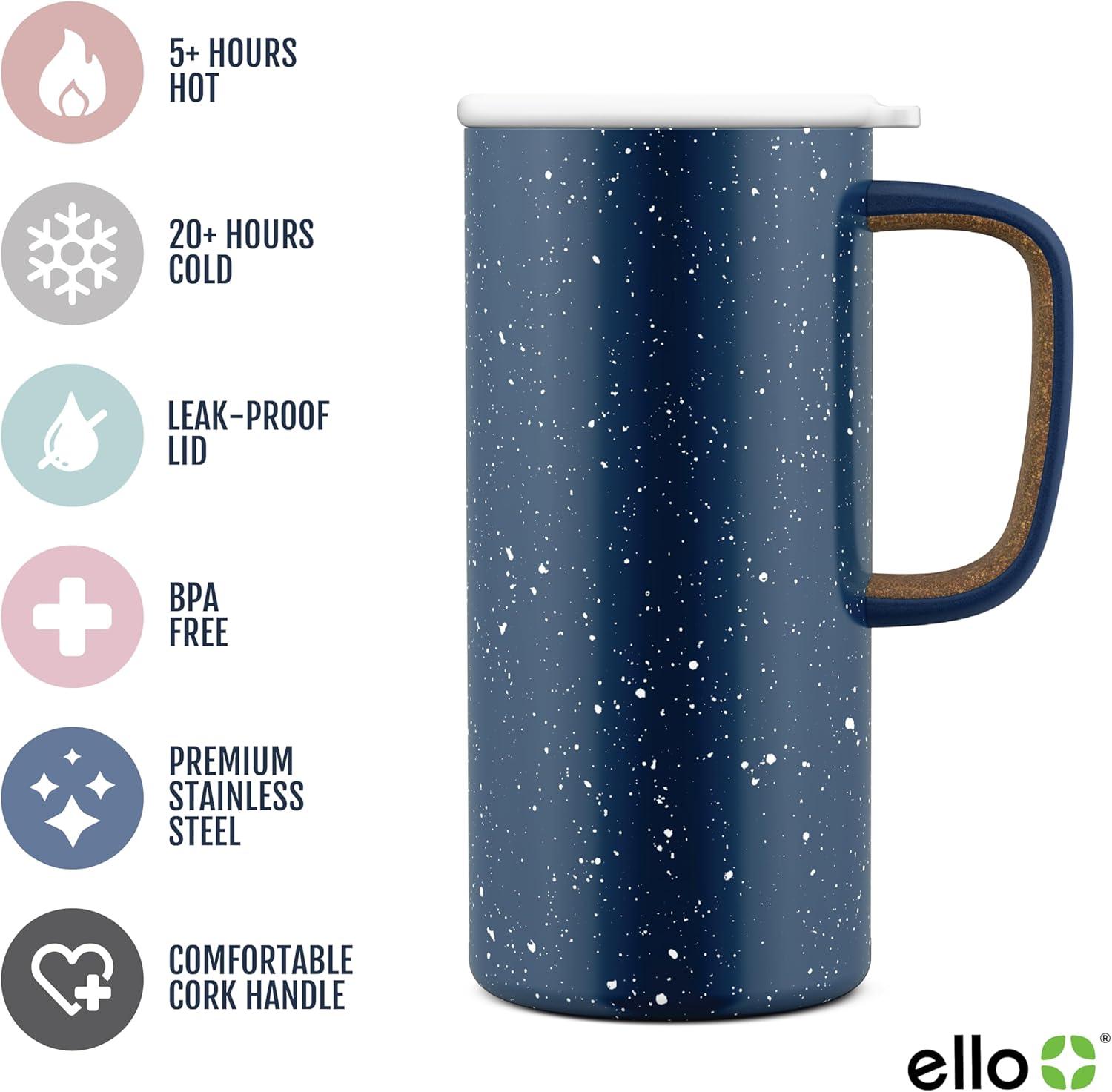 imageEllo Campy 18oz Stainless Steel Travel Mug with Handle and LeakProof Slider Lid Reusable Vacuum Insulated Perfect for Coffee or Tea Home Gift Travel Office BPA Free Georgia PeachNavy