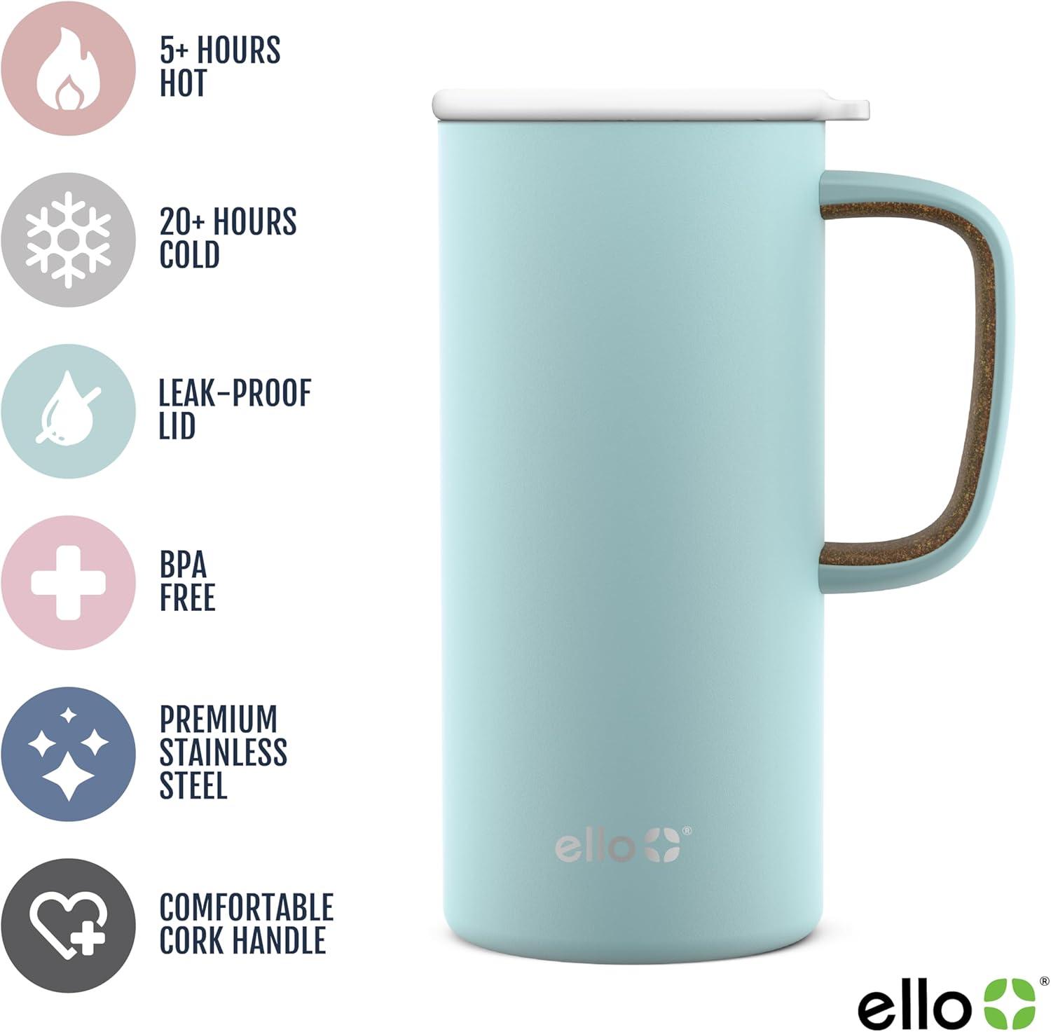 imageEllo Campy 18oz Stainless Steel Travel Mug with Handle and LeakProof Slider Lid Reusable Vacuum Insulated Perfect for Coffee or Tea Home Gift Travel Office BPA Free Georgia PeachFrost