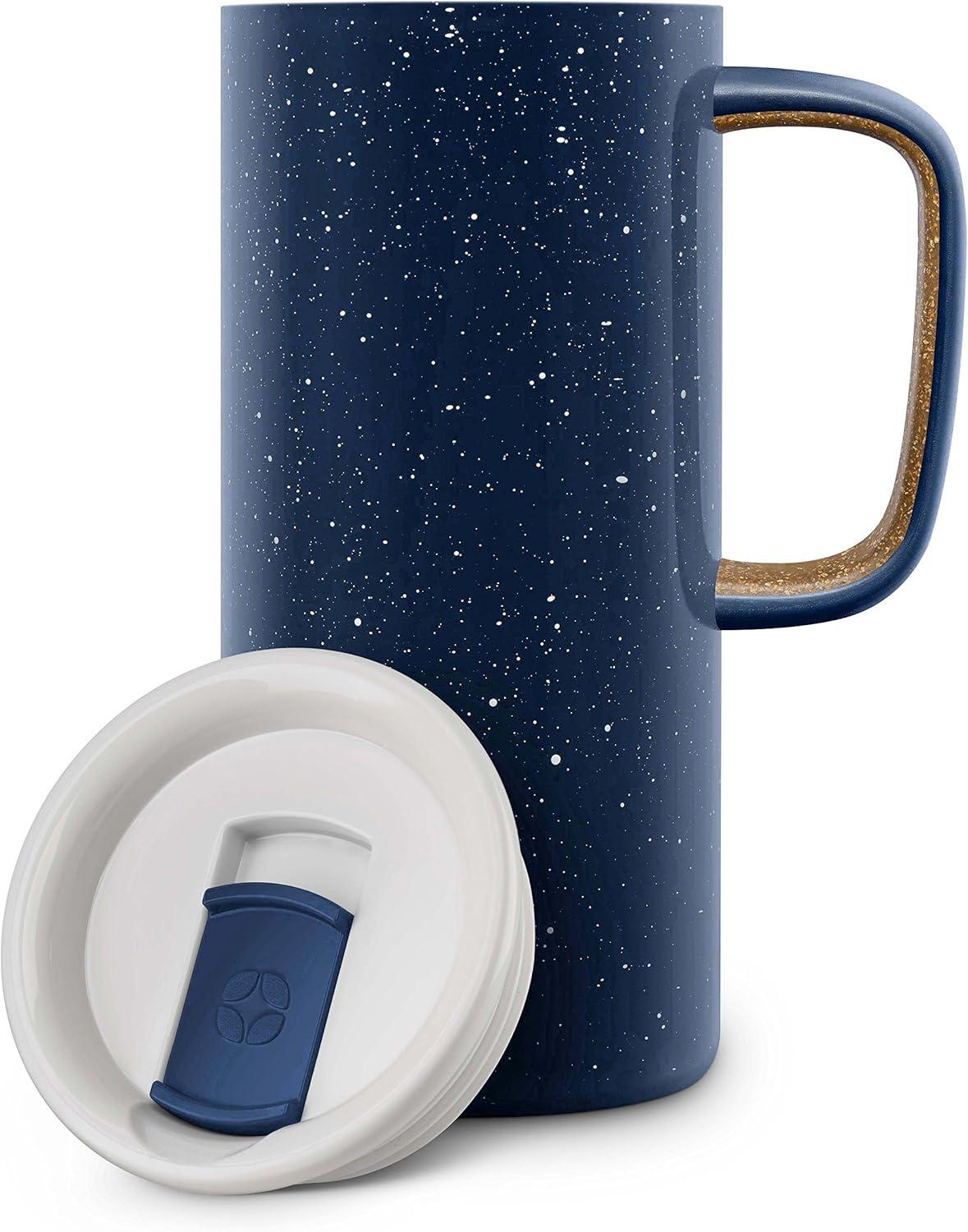 imageEllo Campy 18oz Stainless Steel Travel Mug with Handle and LeakProof Slider Lid Reusable Vacuum Insulated Perfect for Coffee or Tea Home Gift Travel Office BPA Free Georgia PeachNavy