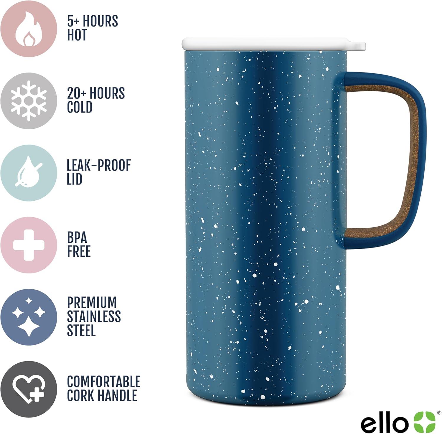 imageEllo Campy 18oz Stainless Steel Travel Mug with Handle and LeakProof Slider Lid Reusable Vacuum Insulated Perfect for Coffee or Tea Home Gift Travel Office BPA Free Georgia PeachAvalon Sea