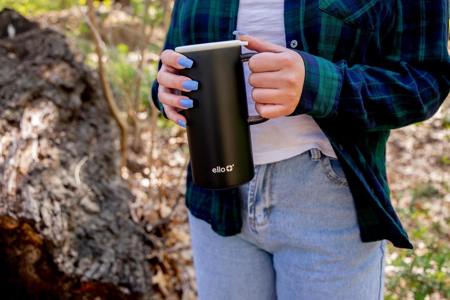 imageEllo Campy 18oz Stainless Steel Travel Mug with Handle and LeakProof Slider Lid Reusable Vacuum Insulated Perfect for Coffee or Tea Home Gift Travel Office BPA Free Georgia PeachMatte Black 1