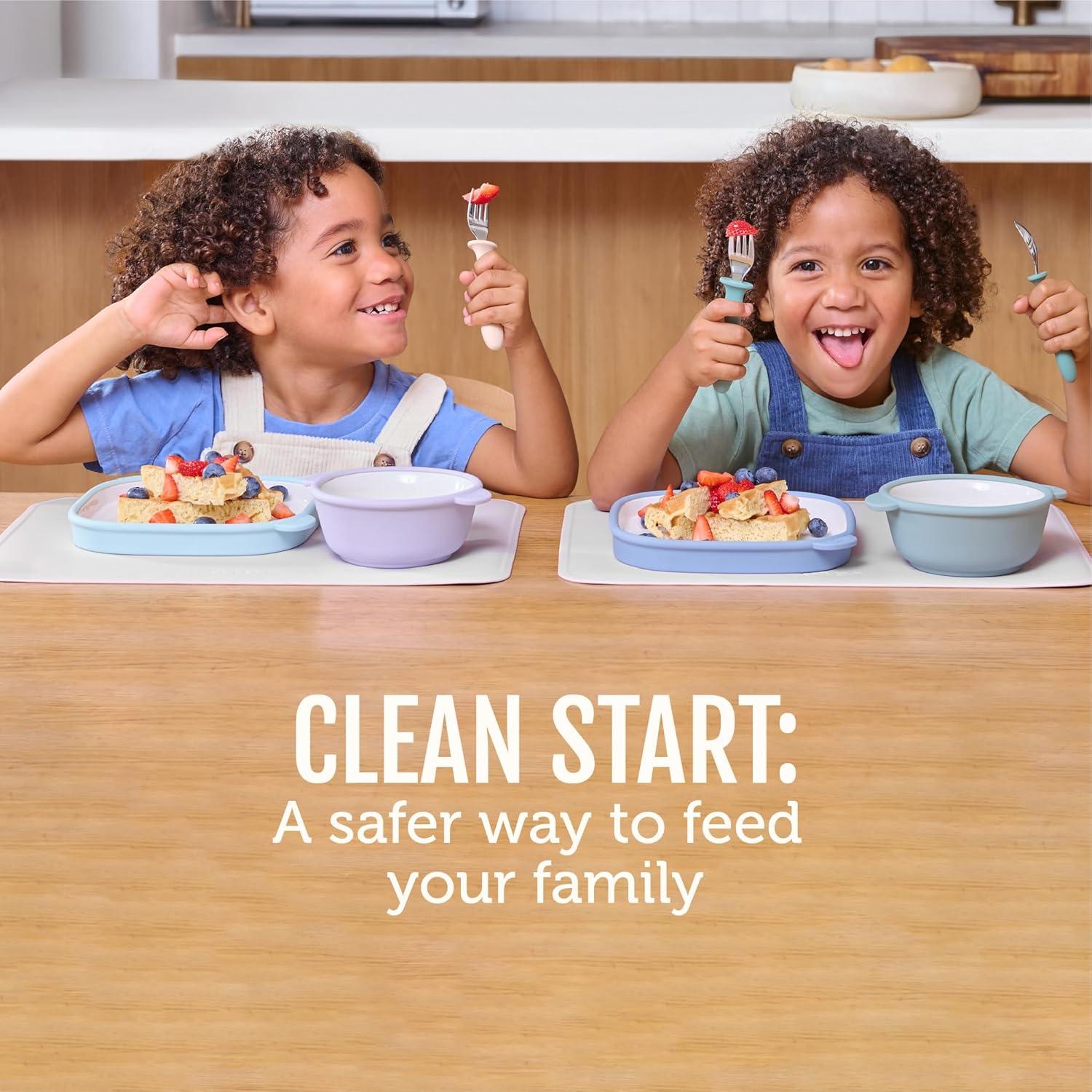 imageEllo Clean Start Toddler Bowls 2 Pack Ceramic KidsBaby Bowls with Silicone Sleeves BPAFree PlasticFree Microwave amp Dishwasher Safe High Chair Friendly Stackable Quiet TideTech BlueDewdropSugarplum