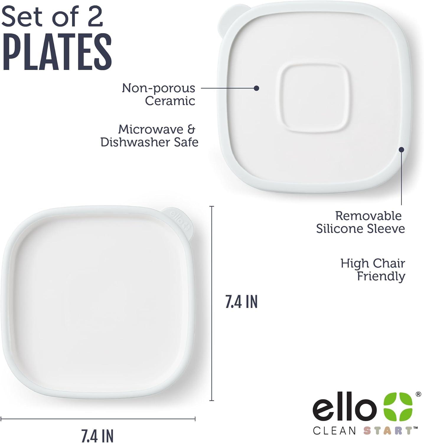 imageEllo Clean Start Toddler Everything Plate 2 Pack BPAFree Ceramic Plates with Silicone Sleeve for BabiesToddlers MicrowaveDishwasher Safe PlasticFree High Chair Friendly DewdropSugarplumQuiet TideTech Blue