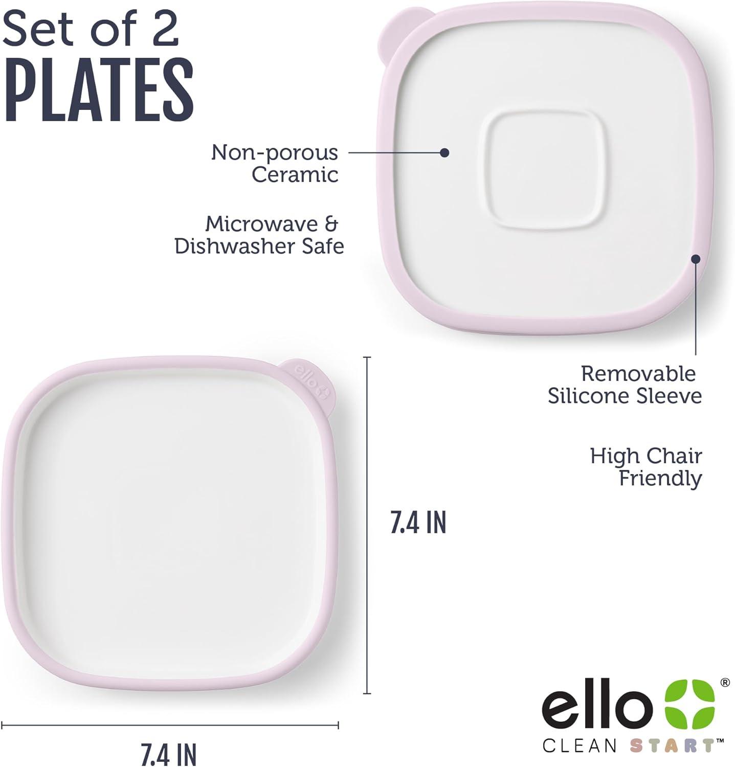 imageEllo Clean Start Toddler Everything Plate 2 Pack BPAFree Ceramic Plates with Silicone Sleeve for BabiesToddlers MicrowaveDishwasher Safe PlasticFree High Chair Friendly DewdropSugarplumDewdropSugarplum