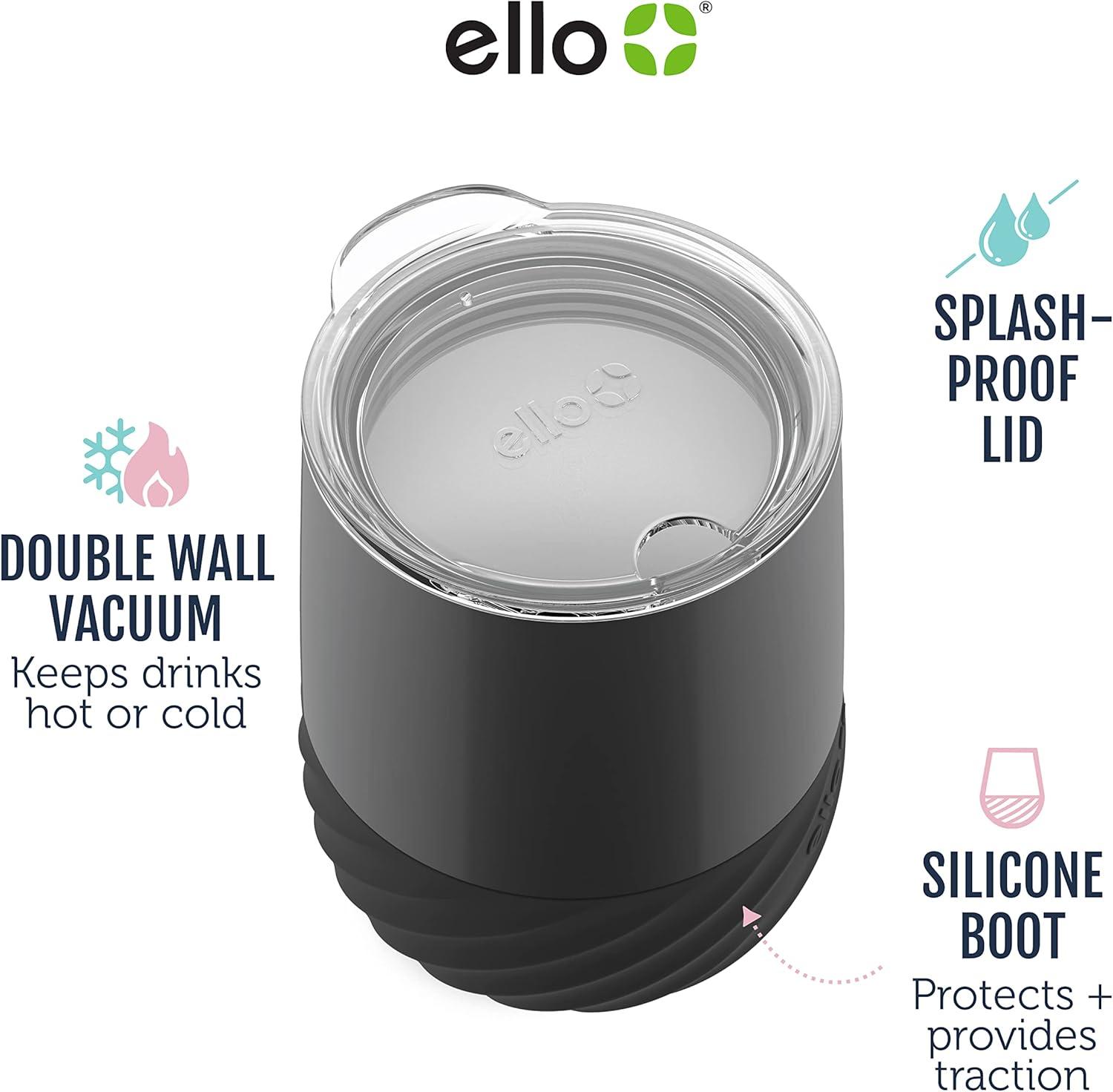 imageEllo Clink 12oz Vacuum Insulated Stainless Steel Wine Tumbler with Builtin Silicone Protection Coaster Stemless Wine Cup Coffee Tea Champaign Cocktail