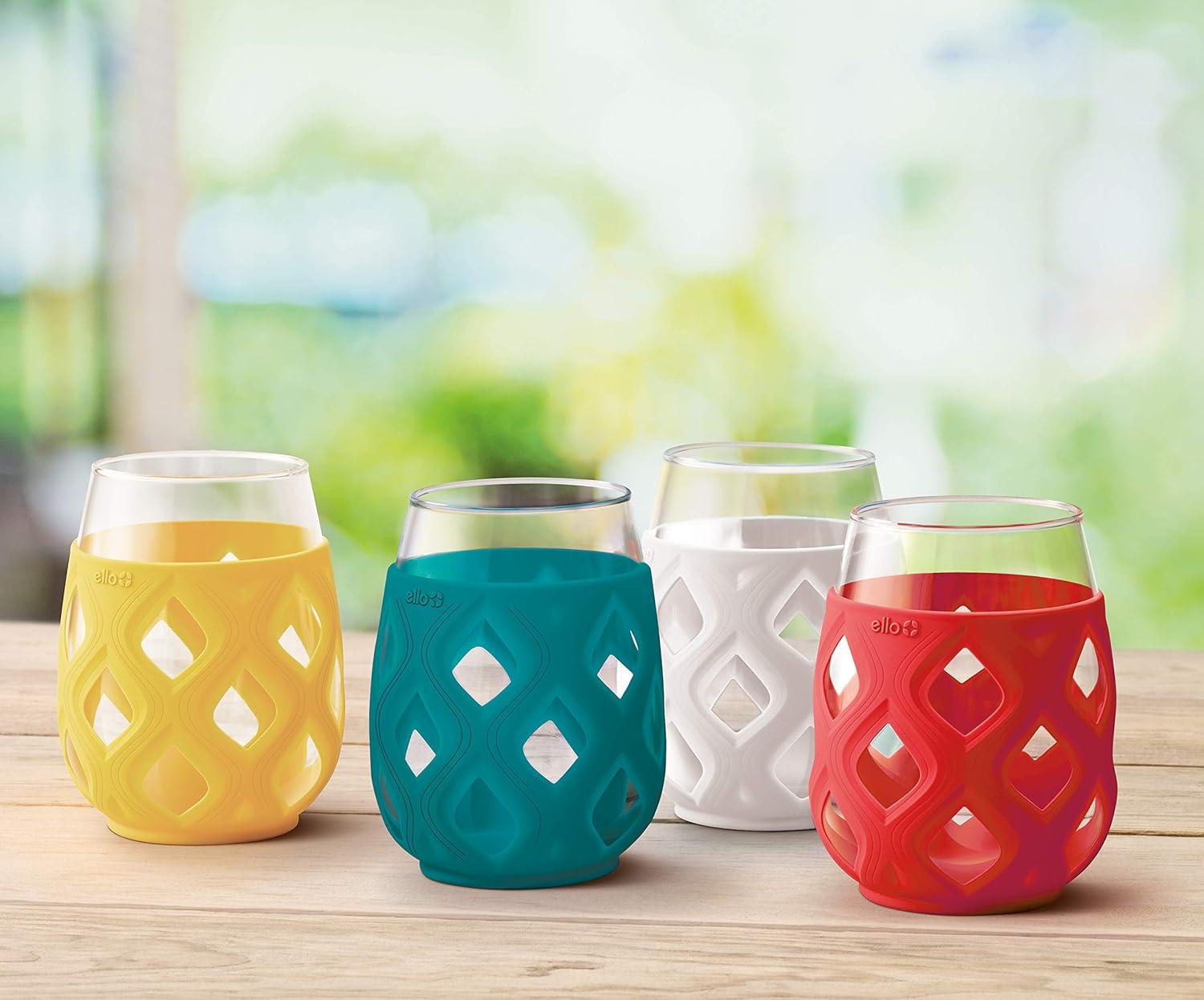 imageEllo Cru 17oz Stemless Wine Glass Set with Protective Silicone Sleeves Dishwasher Safe Cocktail Glass Pack Perfect for Summer Patios and Parties Festive Fun Holiday Gift for Women Men Her HimMai Tai