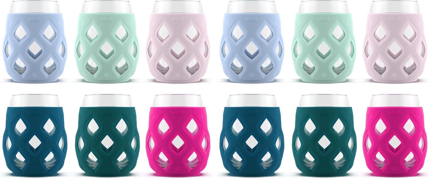 imageEllo Cru 17oz Stemless Wine Glass Set with Protective Silicone Sleeves Dishwasher Safe Cocktail Glass Pack Perfect for Summer Patios and Parties Festive Fun Holiday Gift for Women Men Her HimBerry Smash