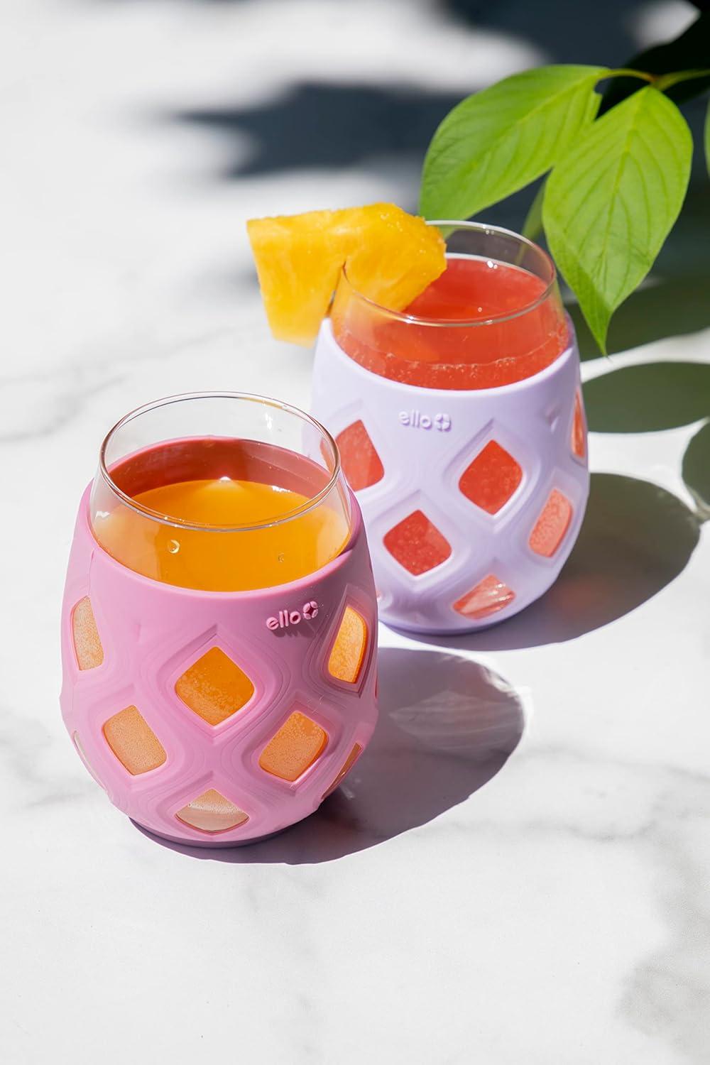 imageEllo Cru 17oz Stemless Wine Glass Set with Protective Silicone Sleeves Dishwasher Safe Cocktail Glass Pack Perfect for Summer Patios and Parties Festive Fun Holiday Gift for Women Men Her HimPink