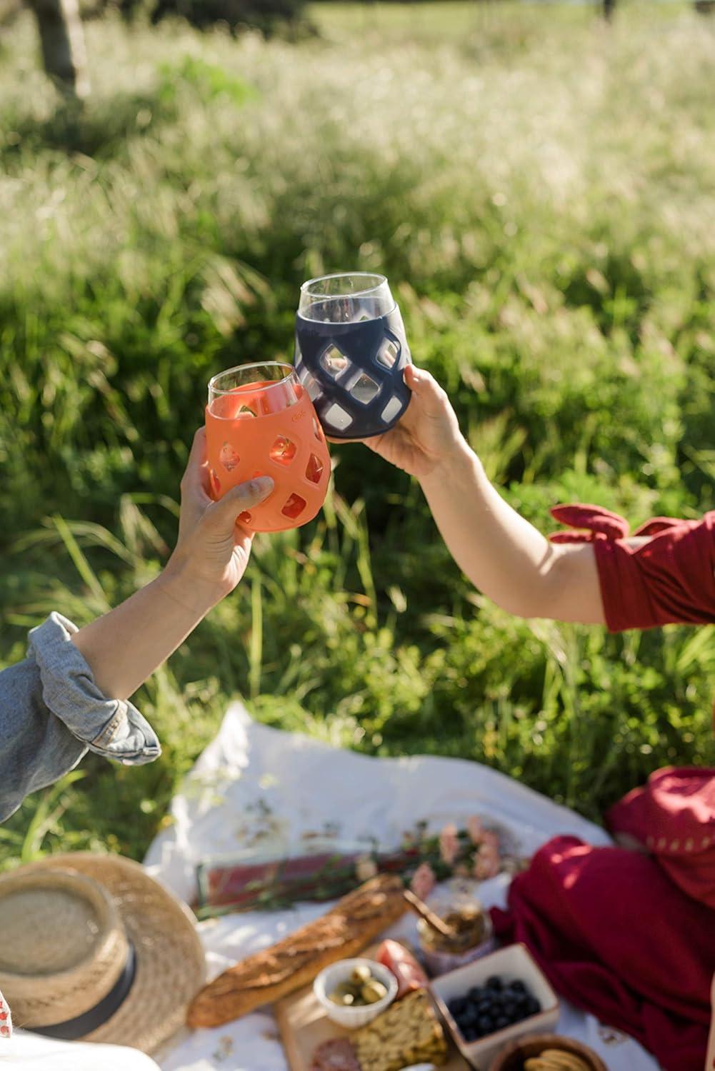imageEllo Cru 17oz Stemless Wine Glass Set with Protective Silicone Sleeves Dishwasher Safe Cocktail Glass Pack Perfect for Summer Patios and Parties Festive Fun Holiday Gift for Women Men Her HimCosmos