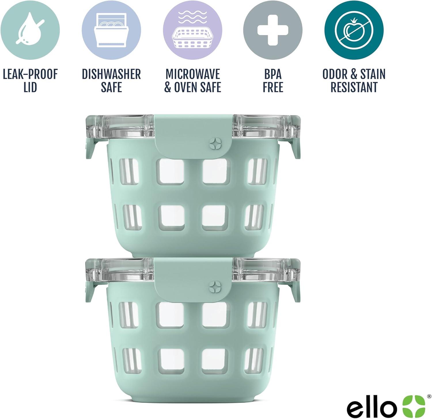 imageEllo Duraglass 4Pack 2 Cup Reusable Glass Container Jar with Leak Proof Lids and Protective Silicone Sleeves Perfect for Overnight Oats Yogurt BPAFree Dishwasher Safe Evening OrchardYucca