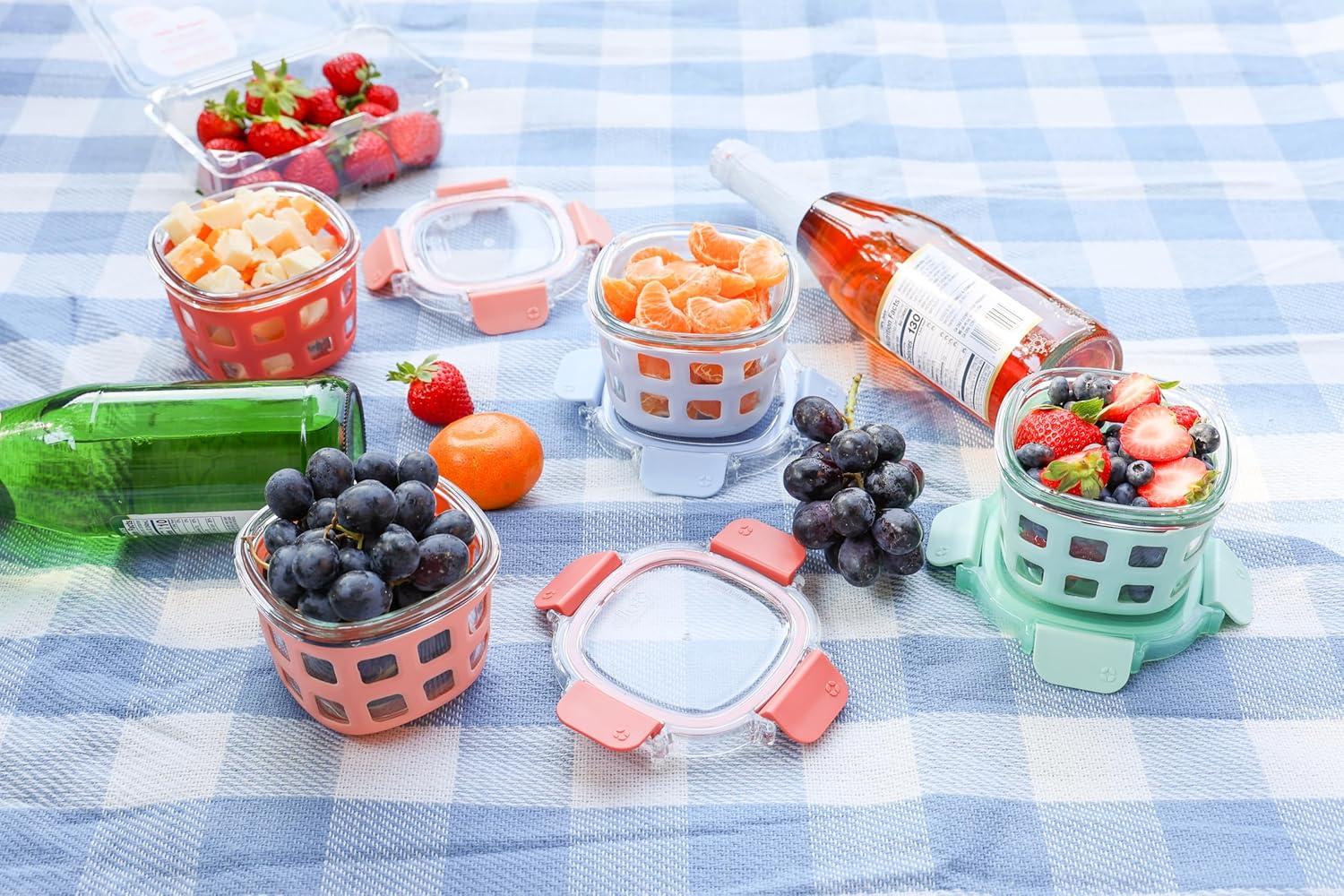 imageEllo Duraglass 4Pack 2 Cup Reusable Glass Container Jar with Leak Proof Lids and Protective Silicone Sleeves Perfect for Overnight Oats Yogurt BPAFree Dishwasher Safe Evening OrchardMelon