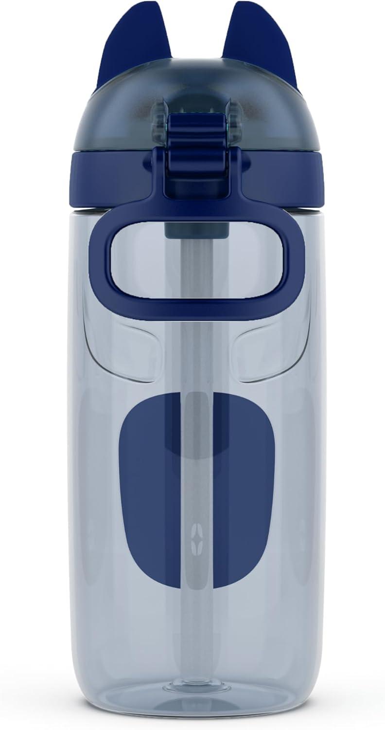 imageEllo Ellies 16oz Plastic Kids Water Bottle with Straw and Builtin Carrying Handle and LeakProof Locking Lid for School backpack Lunchbox and Outdoor Sports PigDog