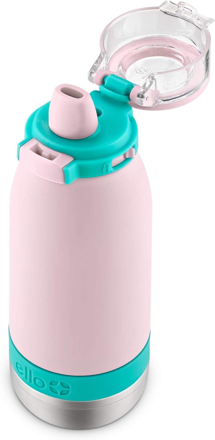 imageEllo Emma 14oz Vacuum Insulated Stainless Steel Kids Water Bottle with Straw and Builtin Carrying Handle and LeakProof Locking Lid for School Backpack Lunchbox and Outdoor SportsCotton Candy
