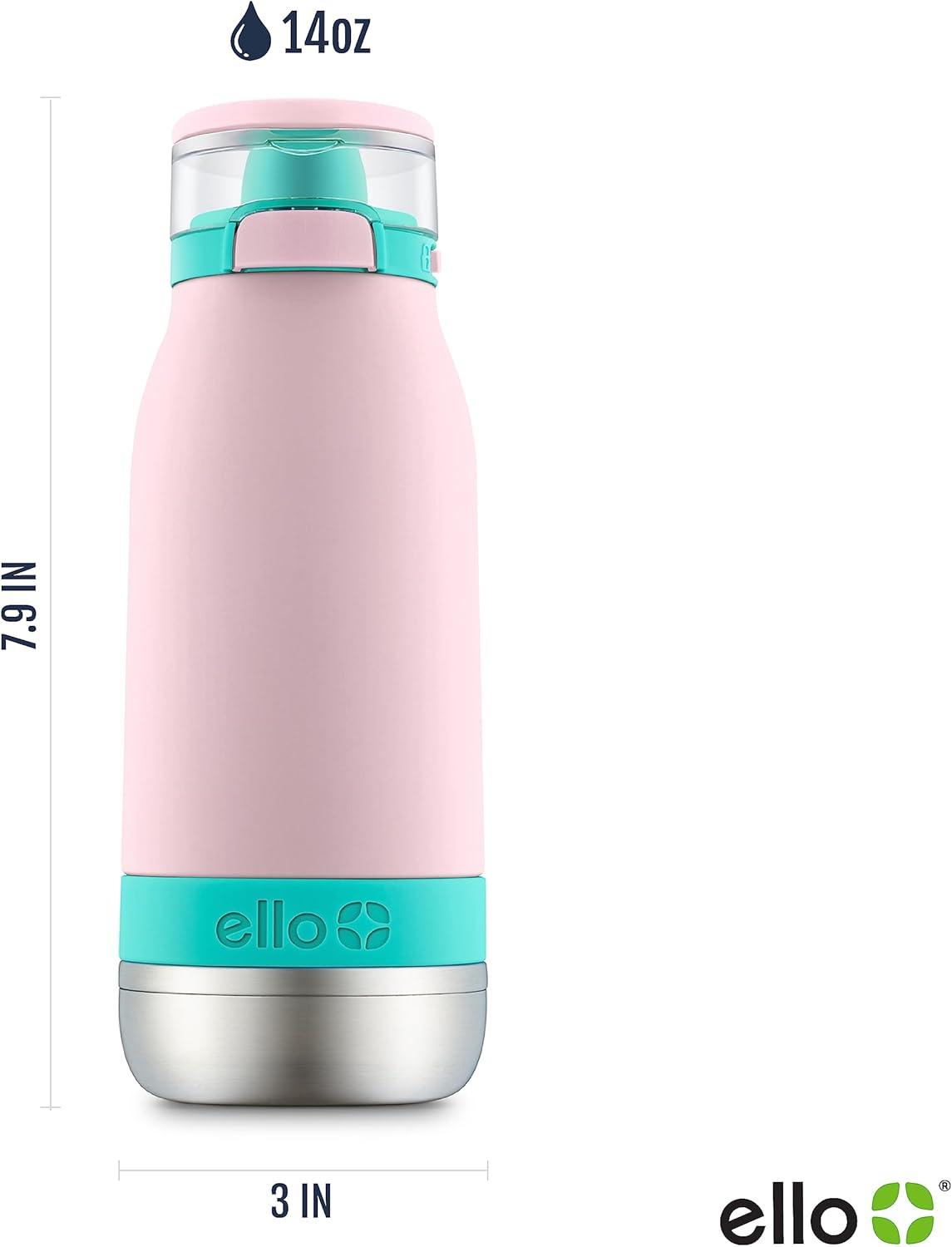 imageEllo Emma 14oz Vacuum Insulated Stainless Steel Kids Water Bottle with Straw and Builtin Carrying Handle and LeakProof Locking Lid for School Backpack Lunchbox and Outdoor SportsCotton Candy