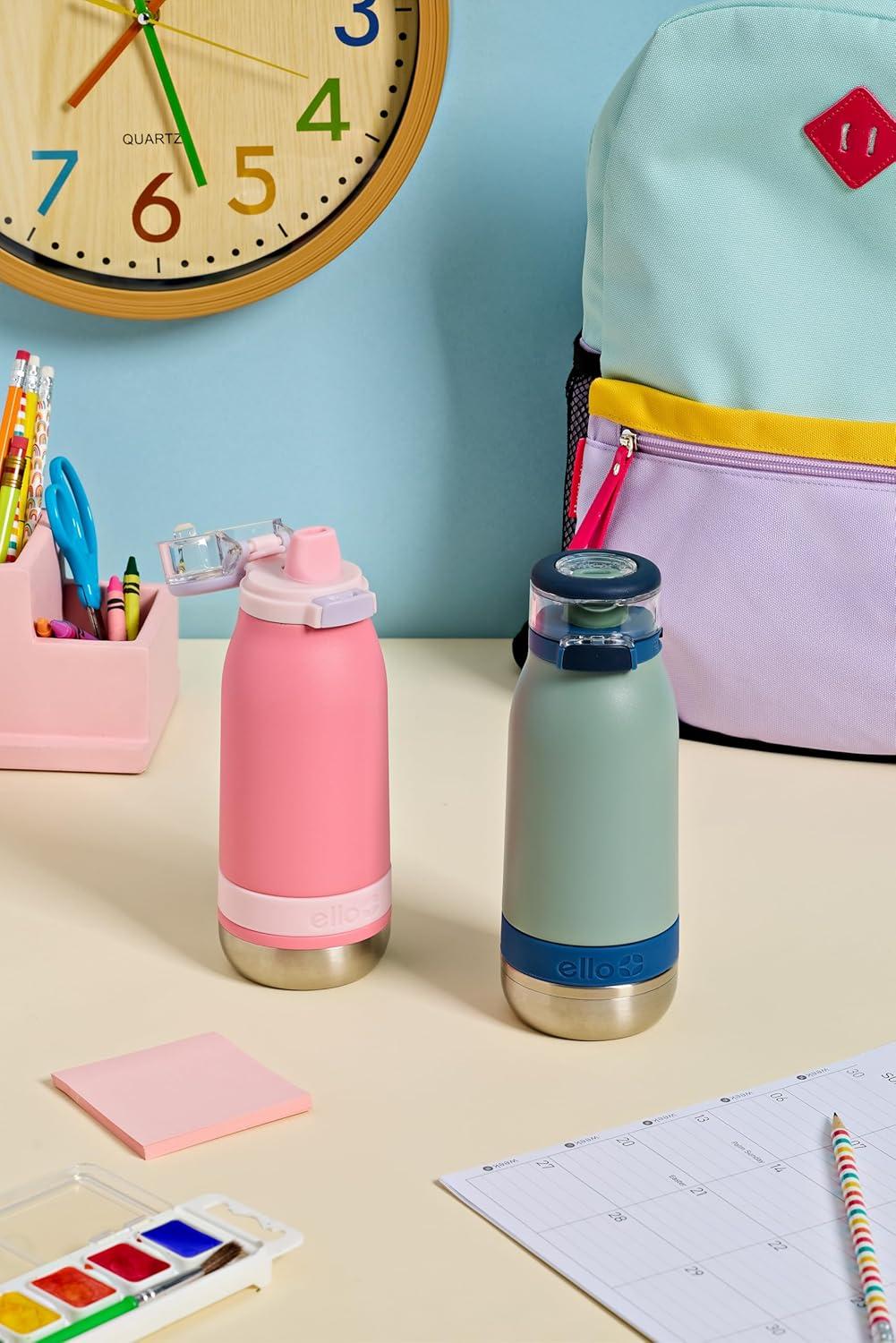 imageEllo Emma 14oz Vacuum Insulated Stainless Steel Kids Water Bottle with Straw and Builtin Carrying Handle and LeakProof Locking Lid for School Backpack Lunchbox and Outdoor SportsSeaside