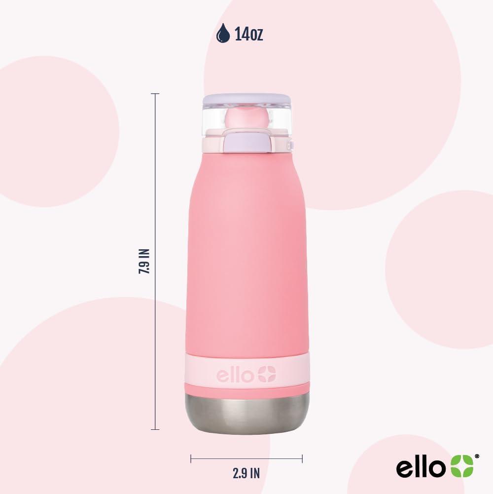 imageEllo Emma 14oz Vacuum Insulated Stainless Steel Kids Water Bottle with Straw and Builtin Carrying Handle and LeakProof Locking Lid for School Backpack Lunchbox and Outdoor SportsSweetheart
