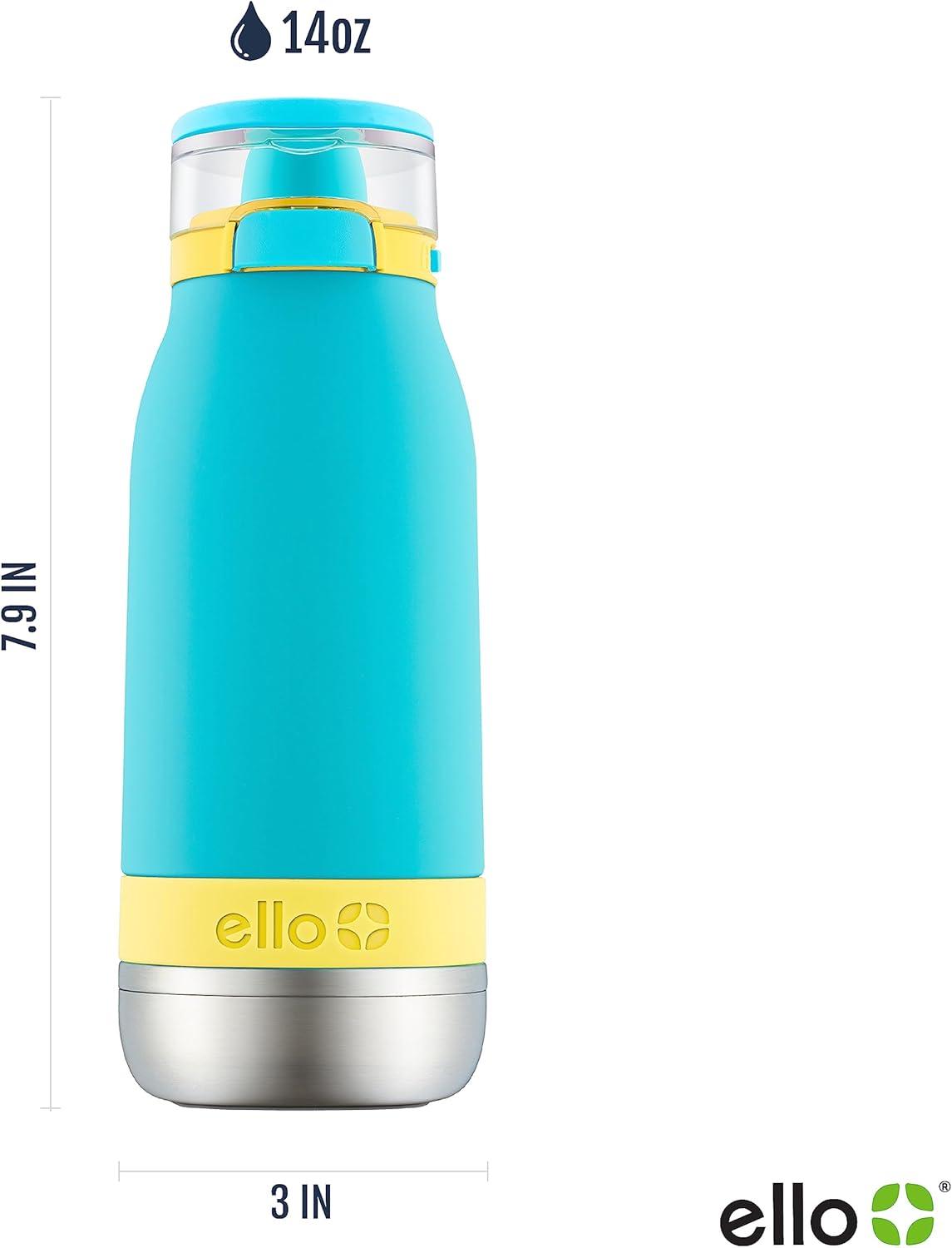 imageEllo Emma 14oz Vacuum Insulated Stainless Steel Kids Water Bottle with Straw and Builtin Carrying Handle and LeakProof Locking Lid for School Backpack Lunchbox and Outdoor SportsSky