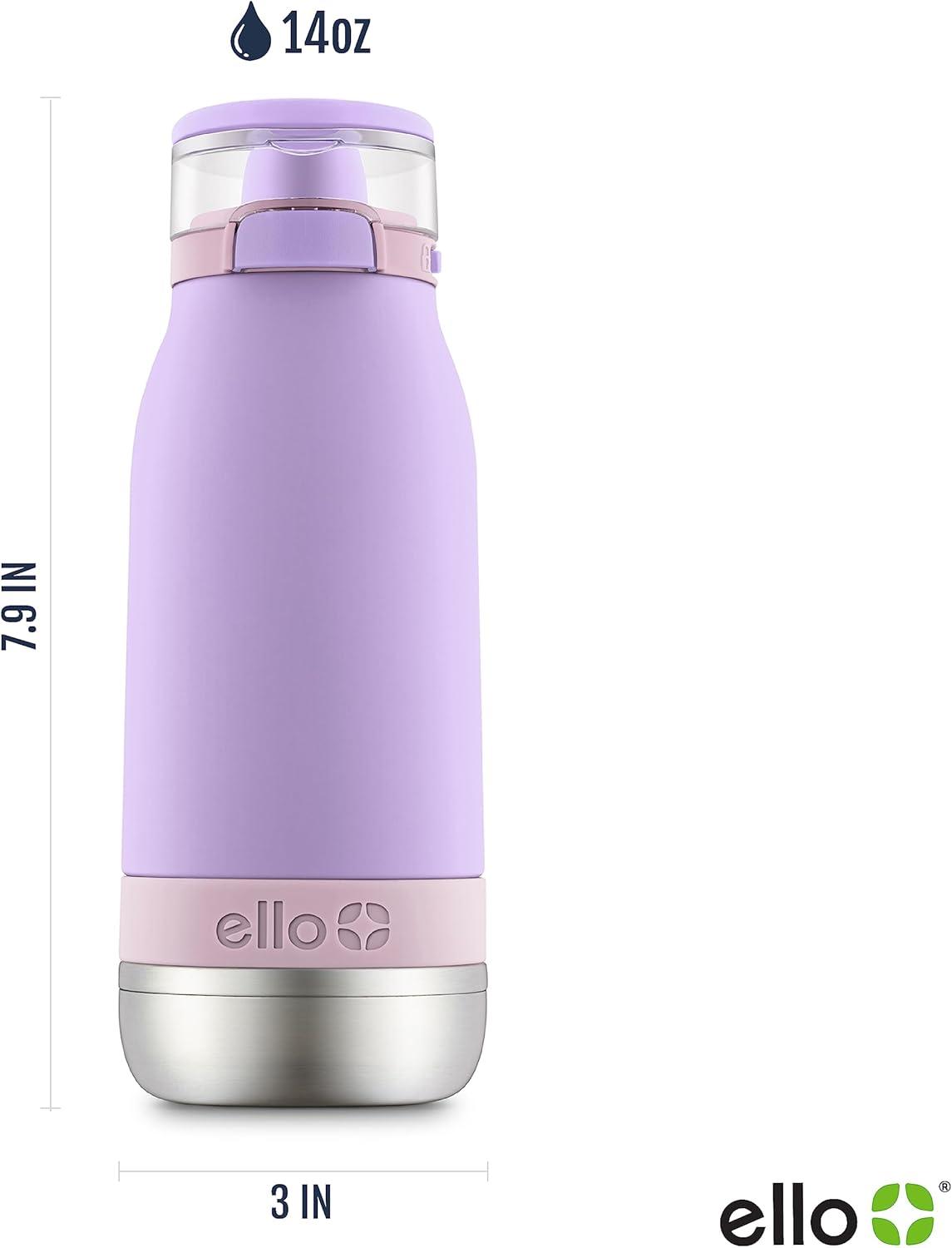 imageEllo Emma 14oz Vacuum Insulated Stainless Steel Kids Water Bottle with Straw and Builtin Carrying Handle and LeakProof Locking Lid for School Backpack Lunchbox and Outdoor SportsLilacCashmere Pink