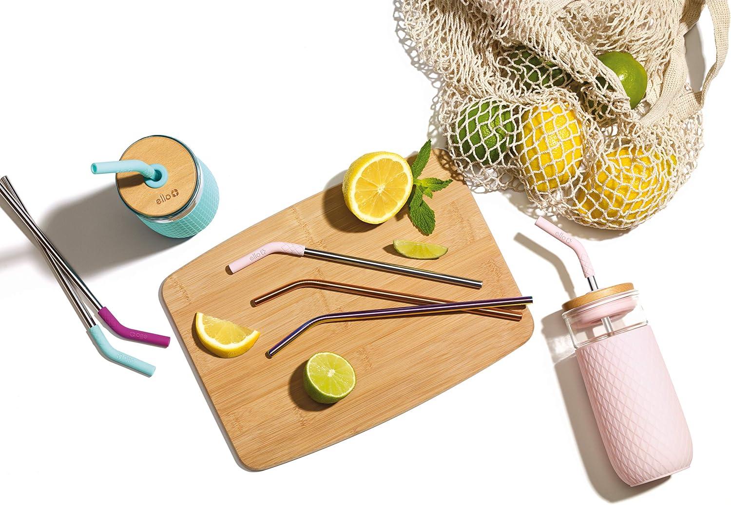 imageEllo Impact 6 Pack Reusable Metal Straws with Silicone Tips Made from Stainless Steel Dishwasher Safe BPAFreewith Cleaning Brush Summer Glow4 Piece