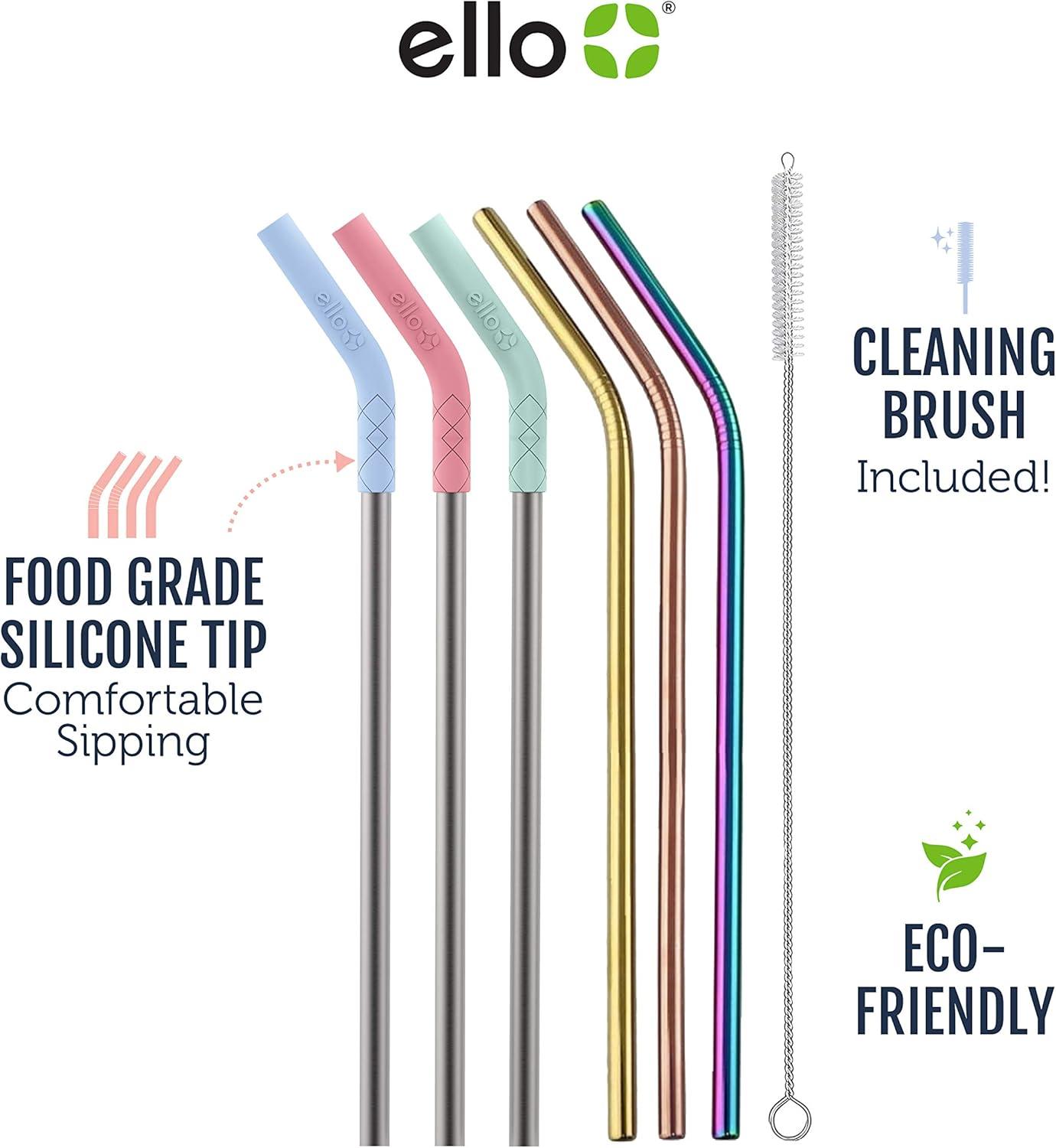 imageEllo Impact 6 Pack Reusable Metal Straws with Silicone Tips Made from Stainless Steel Dishwasher Safe BPAFreewith Cleaning Brush Summer Glow6 Piece Glow