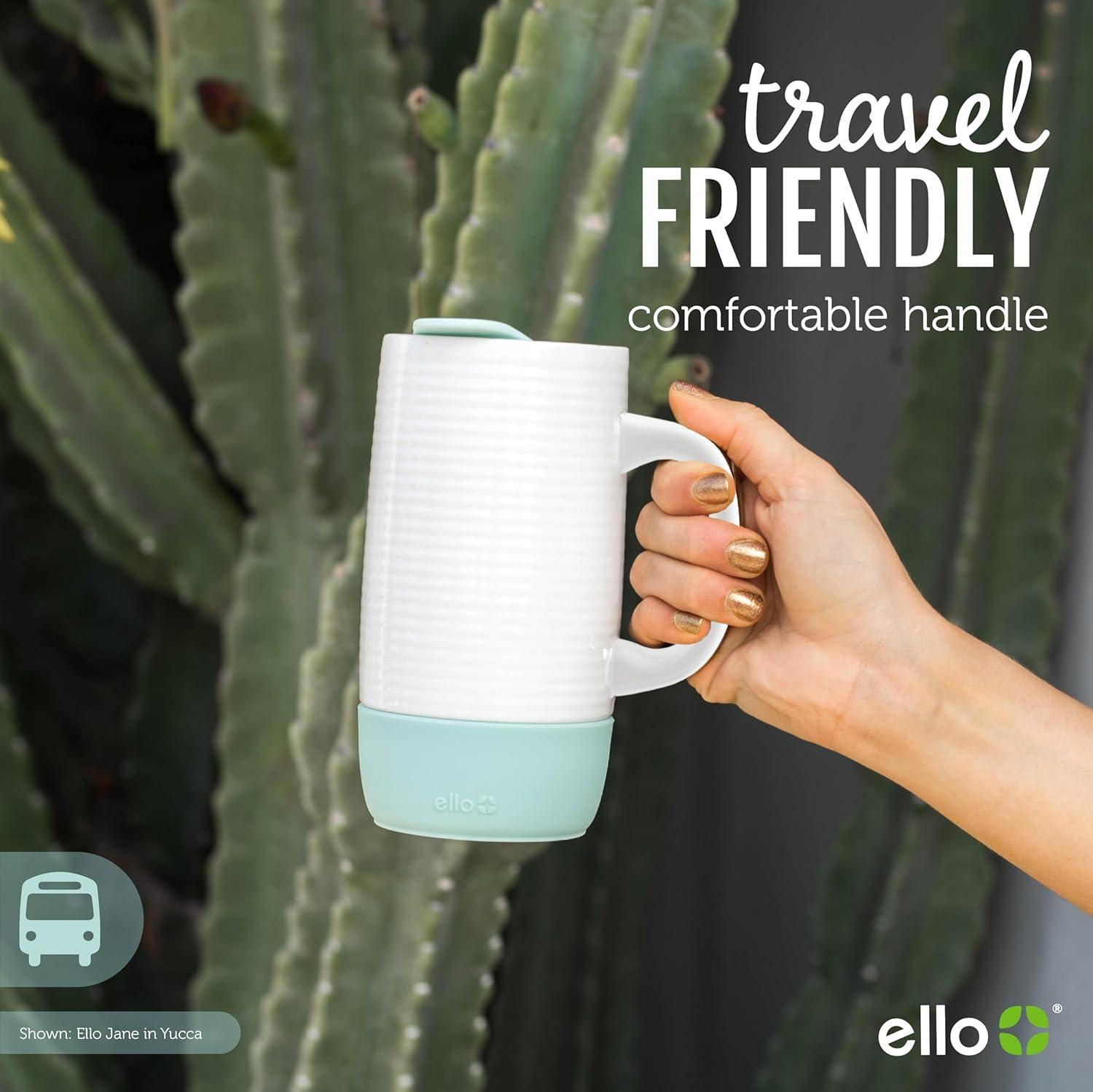 imageEllo Jane 18oz Ceramic Travel Mug with Handle SplashResistant Slider Lid and Builtin Coaster Perfect for Coffee and Tea BPA Free Dishwasher Safe Holiday Gift Her Him MidnightYucca