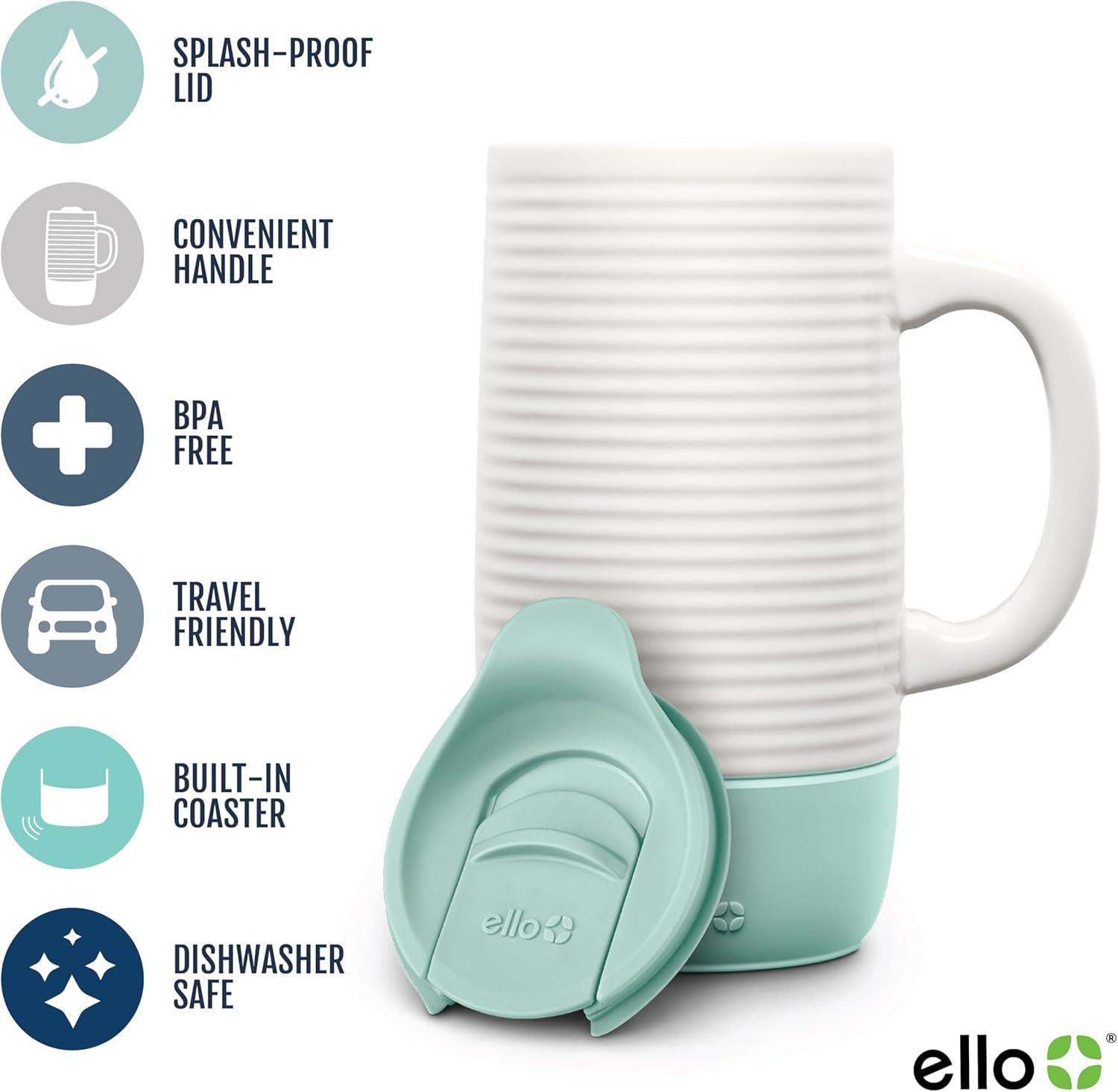imageEllo Jane 18oz Ceramic Travel Mug with Handle SplashResistant Slider Lid and Builtin Coaster Perfect for Coffee and Tea BPA Free Dishwasher Safe Holiday Gift Her Him MidnightYucca