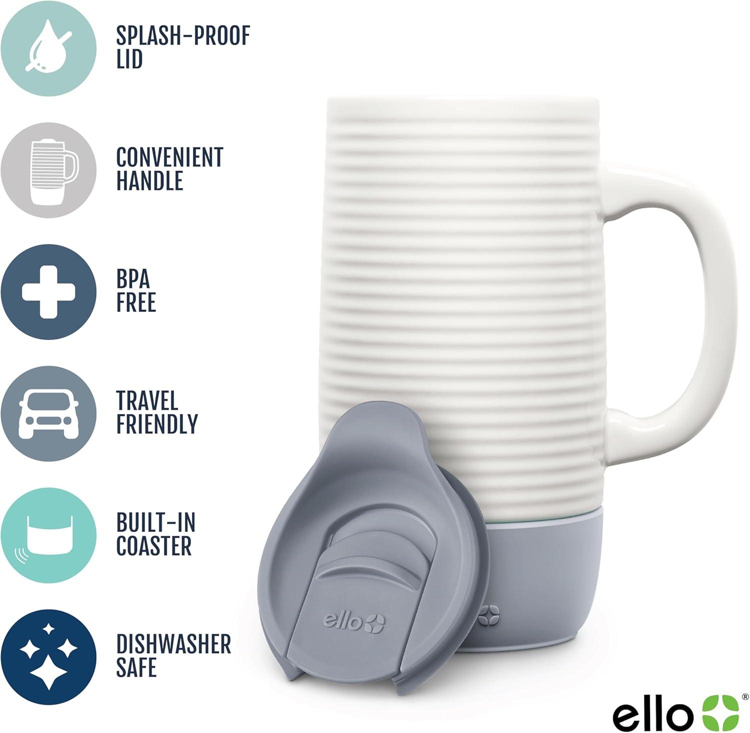 imageEllo Jane 18oz Ceramic Travel Mug with Handle SplashResistant Slider Lid and Builtin Coaster Perfect for Coffee and Tea BPA Free Dishwasher Safe Holiday Gift Her Him MidnightGray