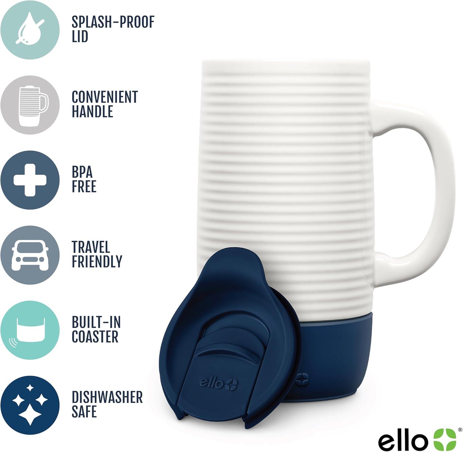 imageEllo Jane 18oz Ceramic Travel Mug with Handle SplashResistant Slider Lid and Builtin Coaster Perfect for Coffee and Tea BPA Free Dishwasher Safe Holiday Gift Her Him MidnightMidnight