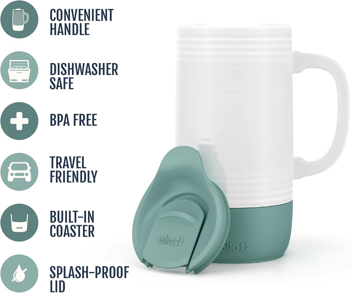 imageEllo Jane 18oz Ceramic Travel Mug with Handle SplashResistant Slider Lid and Builtin Coaster Perfect for Coffee and Tea BPA Free Dishwasher Safe Holiday Gift Her Him MidnightAlligator