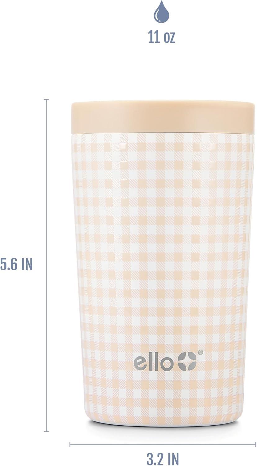 imageEllo Jones Stainless Steel Travel Coffee Mug Travel Tea Mug 11oz RosegoldBeige Gingham