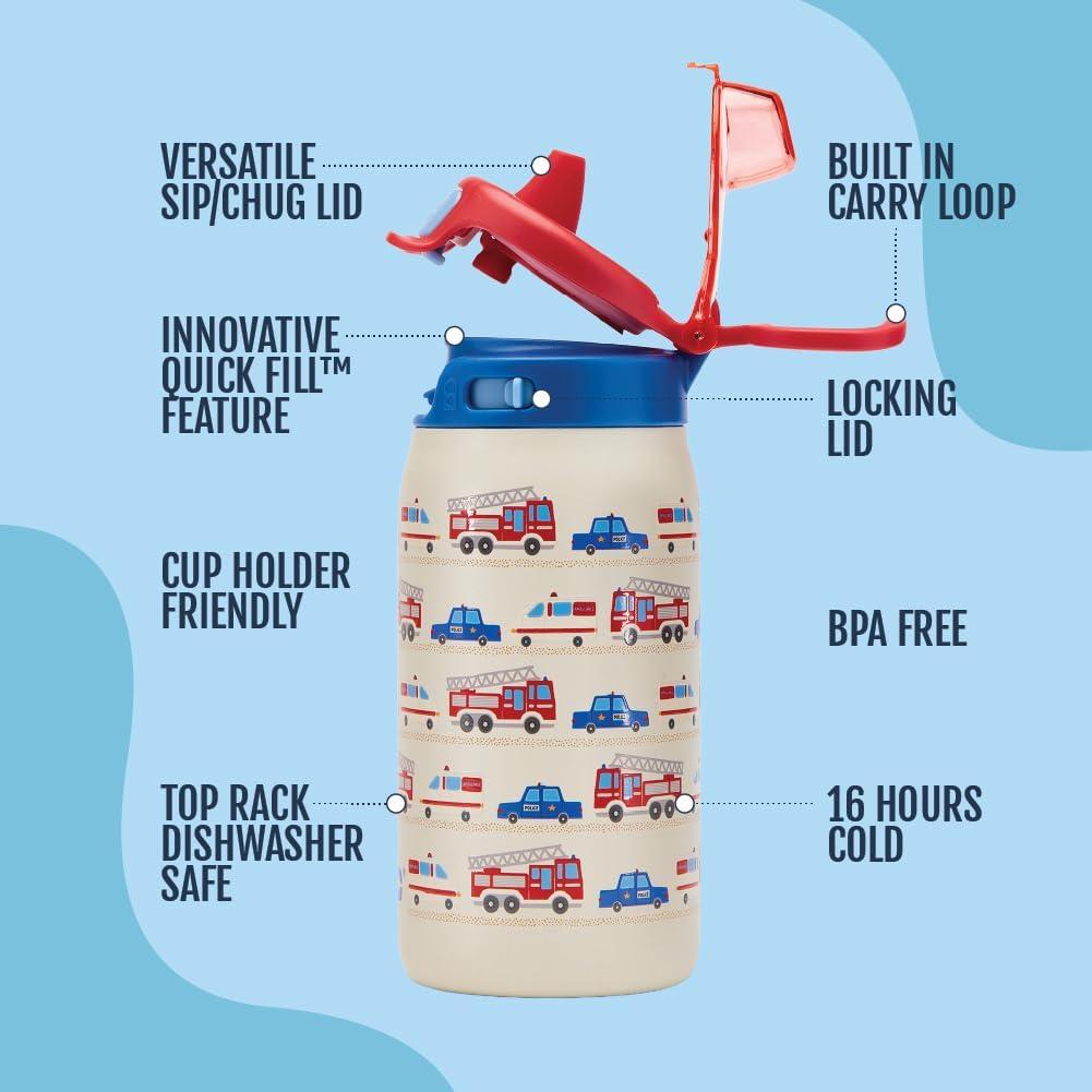 imageEllo Kids Pop amp Fill 12oz Toddler Water Bottle with Quick Fill Lid DoubleWall Vacuum Insulated Stainless Steel Leak Proof BPA Free Sip amp Chug For School Lunchboxes To the RescueTo the Rescue