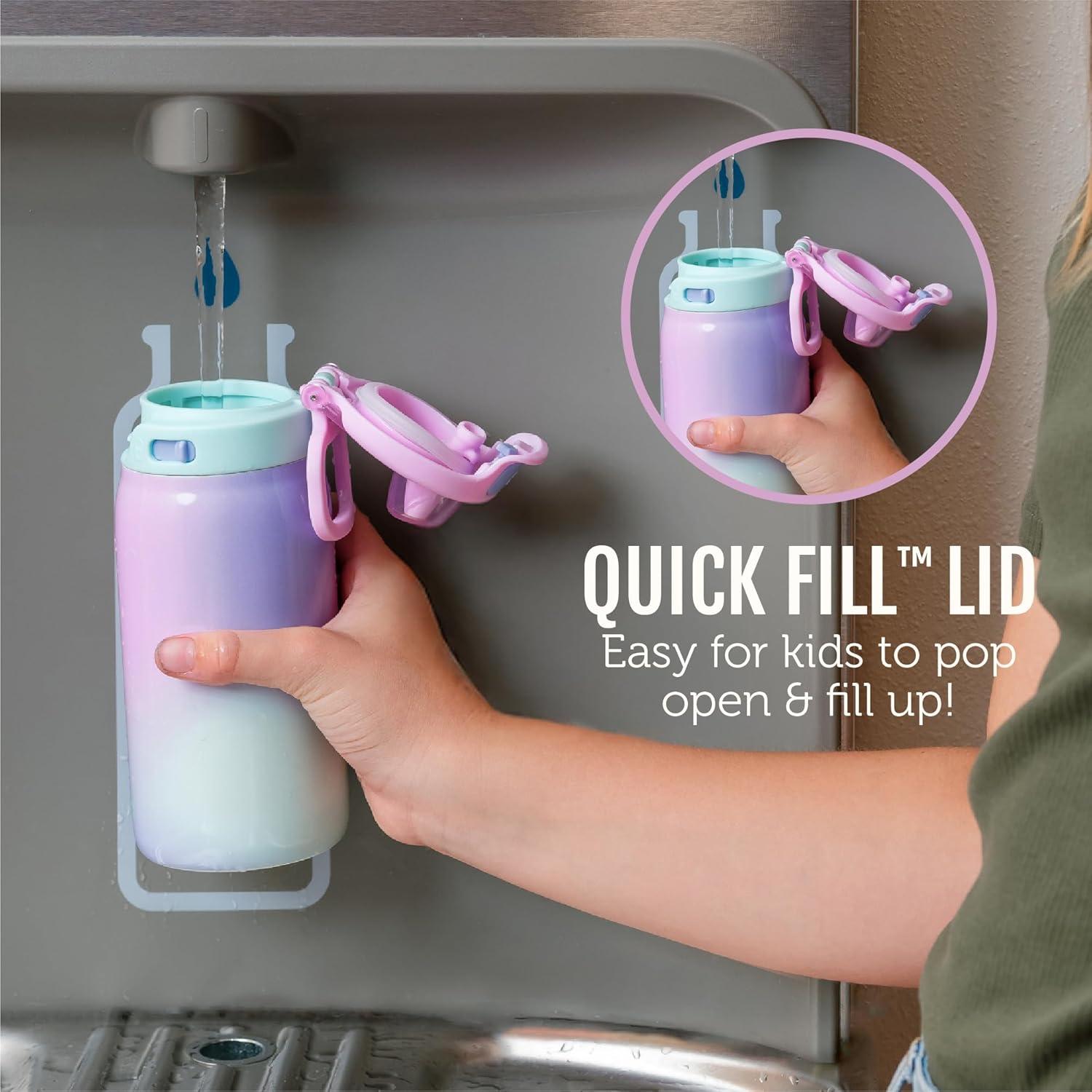 imageEllo Kids Pop amp Fill 12oz Toddler Water Bottle with Quick Fill Lid DoubleWall Vacuum Insulated Stainless Steel Leak Proof BPA Free Sip amp Chug For School Lunchboxes To the RescueTo the Rescue