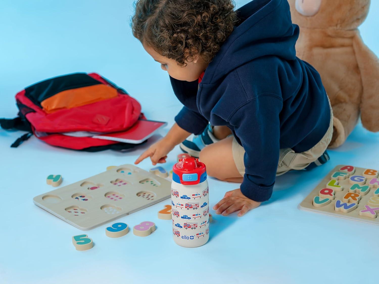 imageEllo Kids Pop amp Fill 12oz Toddler Water Bottle with Quick Fill Lid DoubleWall Vacuum Insulated Stainless Steel Leak Proof BPA Free Sip amp Chug For School Lunchboxes To the RescueTo the Rescue