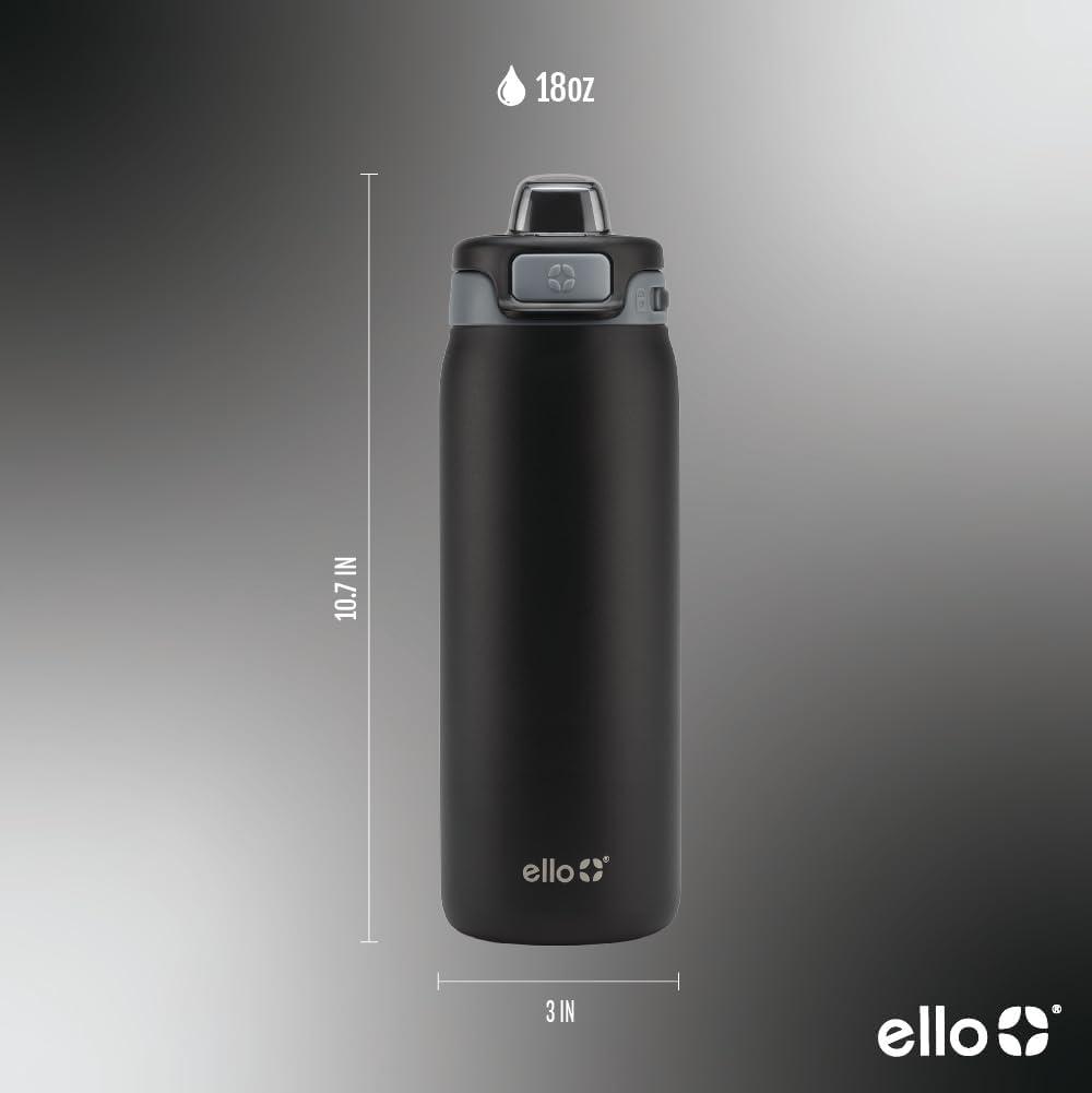 imageEllo Kids Pop amp Fill 18oz Stainless Steel Water Bottle with Quick Fill Technology DoubleWall Vacuum Insulation Leak Proof Locking Lid Sip amp Chug BPA Free Gifts for Girls Boys Purple HolographicTonal Black