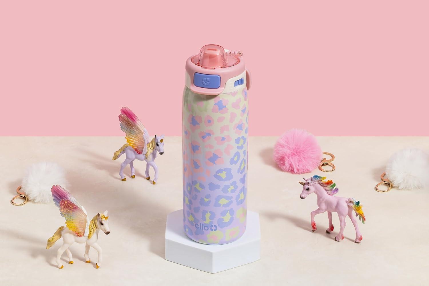 imageEllo Kids Pop amp Fill 18oz Stainless Steel Water Bottle with Quick Fill Technology DoubleWall Vacuum Insulation Leak Proof Locking Lid Sip amp Chug BPA Free Gifts for Girls Boys Purple HolographicCheetah