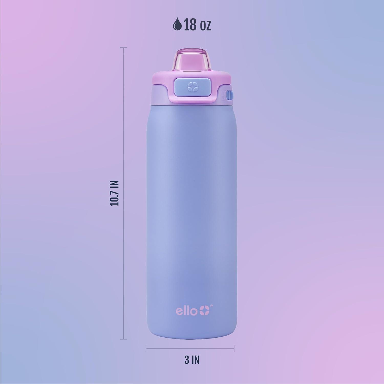 imageEllo Kids Pop amp Fill 18oz Stainless Steel Water Bottle with Quick Fill Technology DoubleWall Vacuum Insulation Leak Proof Locking Lid Sip amp Chug BPA Free Gifts for Girls Boys Purple HolographicLavender Fields