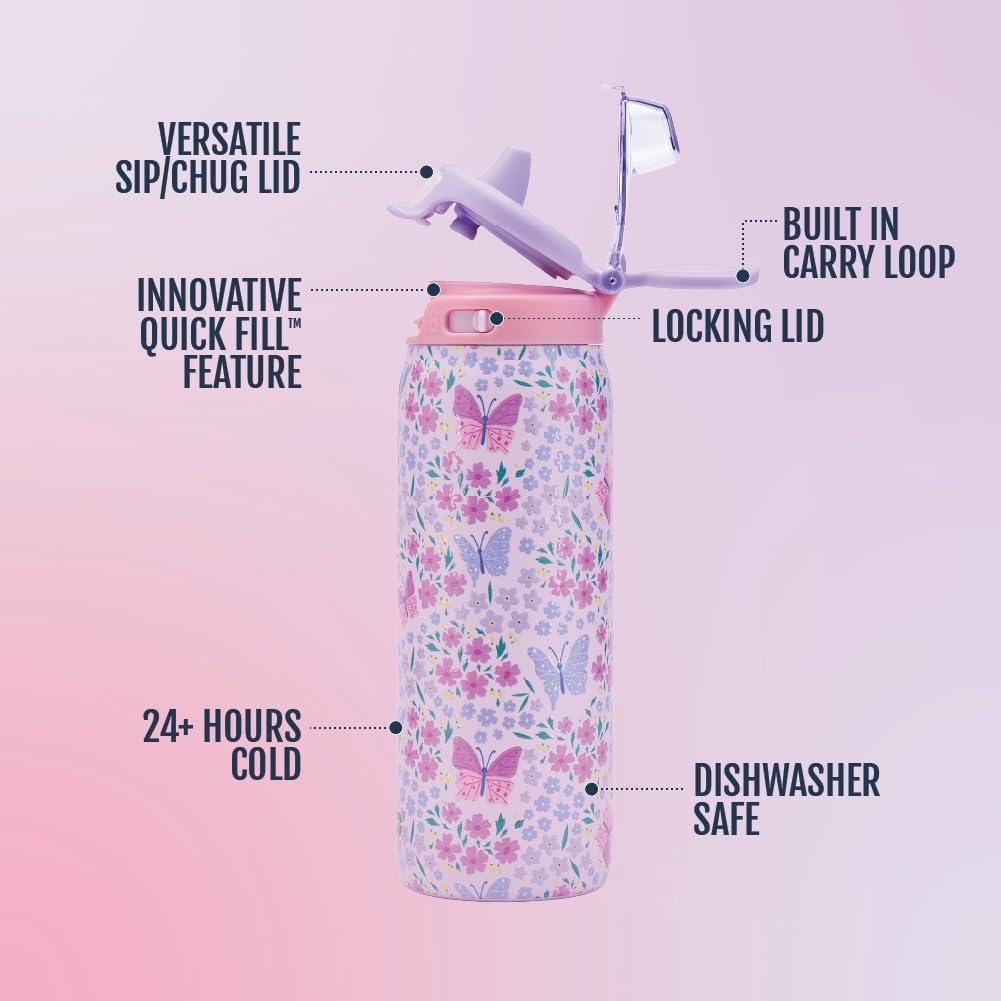 imageEllo Kids Pop amp Fill 18oz Stainless Steel Water Bottle with Quick Fill Technology DoubleWall Vacuum Insulation Leak Proof Locking Lid Sip amp Chug BPA Free Gifts for Girls Boys Purple HolographicWinging It
