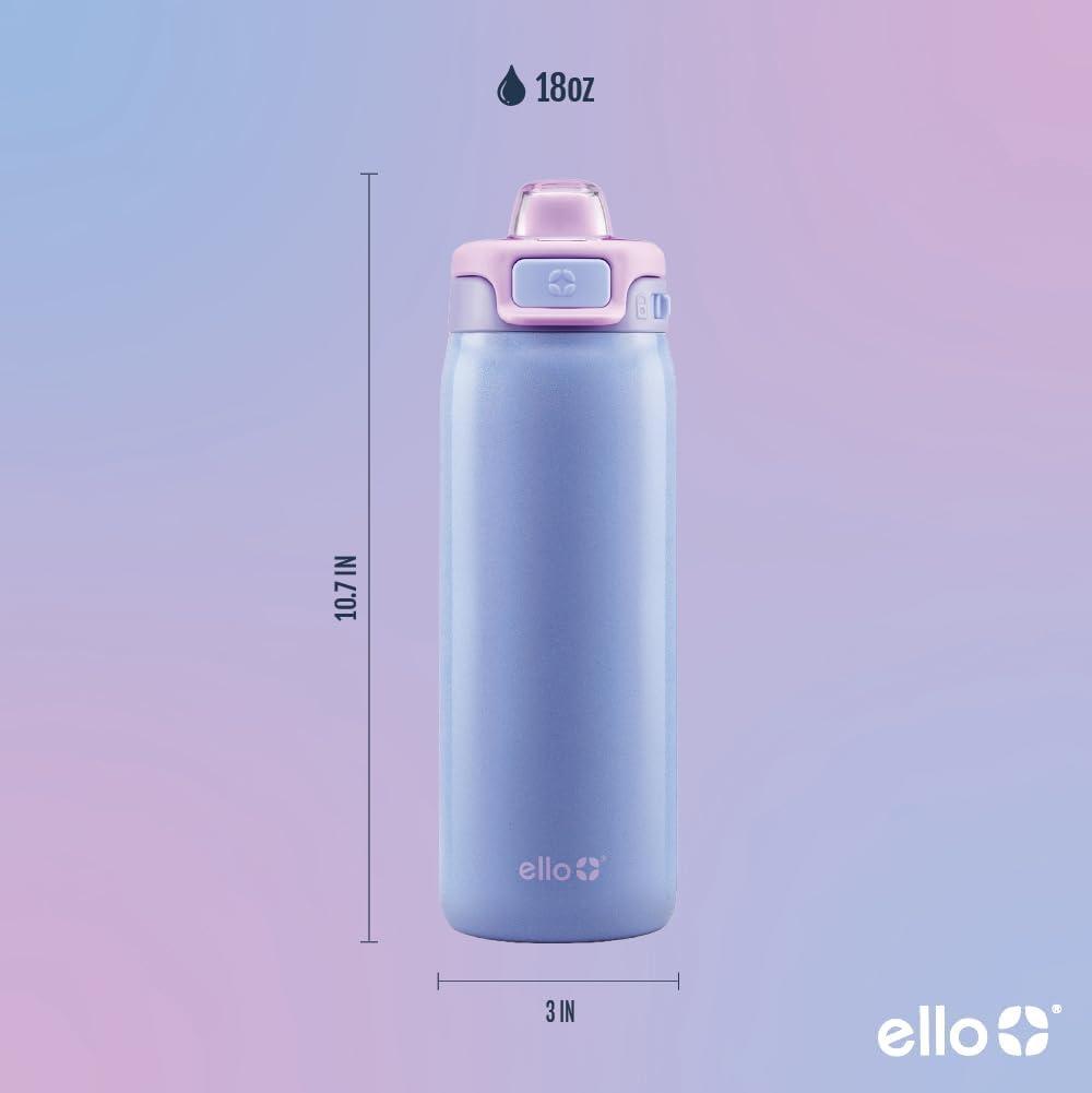 imageEllo Kids Pop amp Fill 18oz Stainless Steel Water Bottle with Quick Fill Technology DoubleWall Vacuum Insulation Leak Proof Locking Lid Sip amp Chug BPA Free Gifts for Girls Boys Purple HolographicShiny Purple