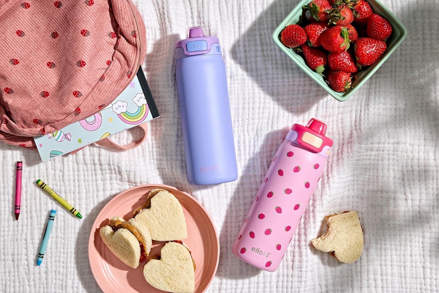 imageEllo Kids Pop amp Fill 18oz Stainless Steel Water Bottle with Quick Fill Technology DoubleWall Vacuum Insulation Leak Proof Locking Lid Sip amp Chug BPA Free Gifts for Girls Boys Purple HolographicLavender Fields