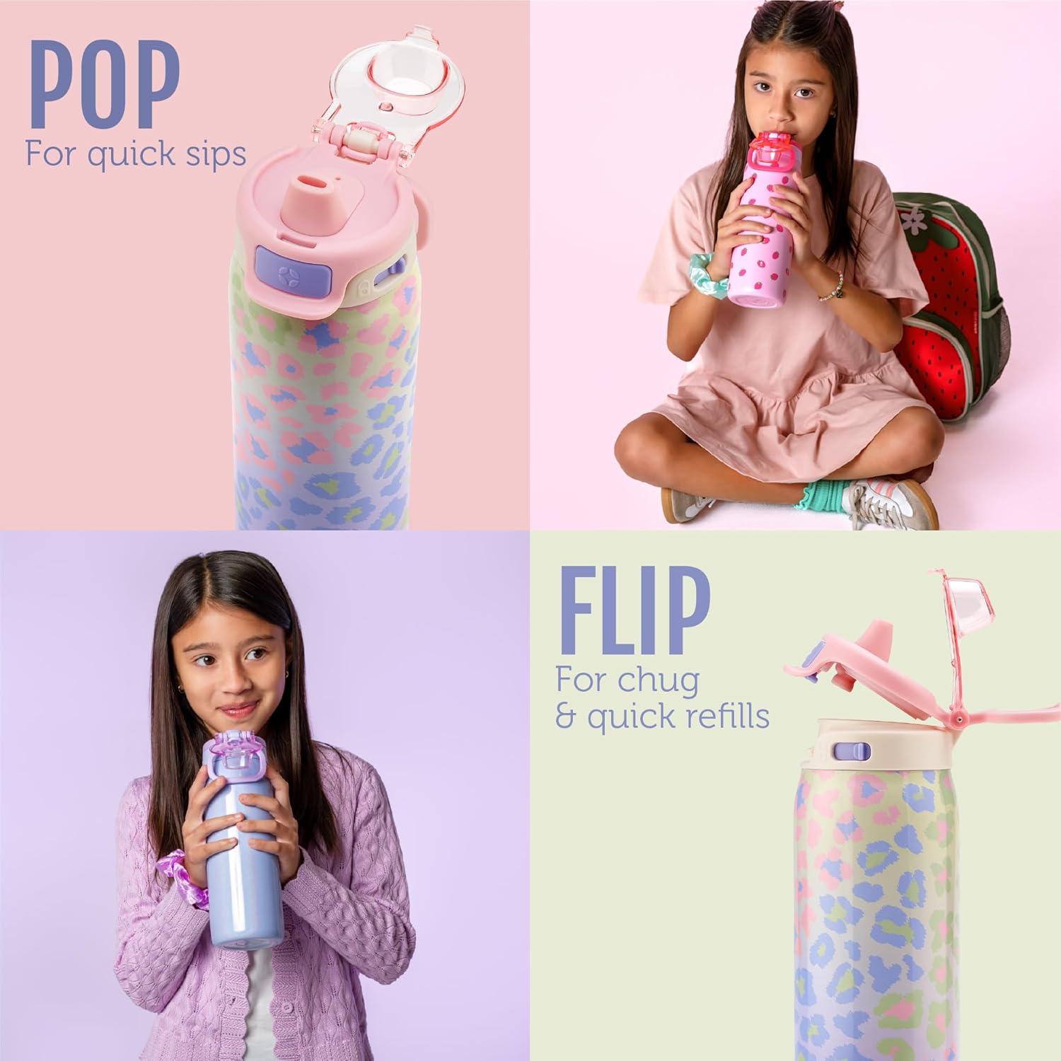 imageEllo Kids Pop amp Fill 18oz Stainless Steel Water Bottle with Quick Fill Technology DoubleWall Vacuum Insulation Leak Proof Locking Lid Sip amp Chug BPA Free Gifts for Girls Boys Purple HolographicShiny Purple