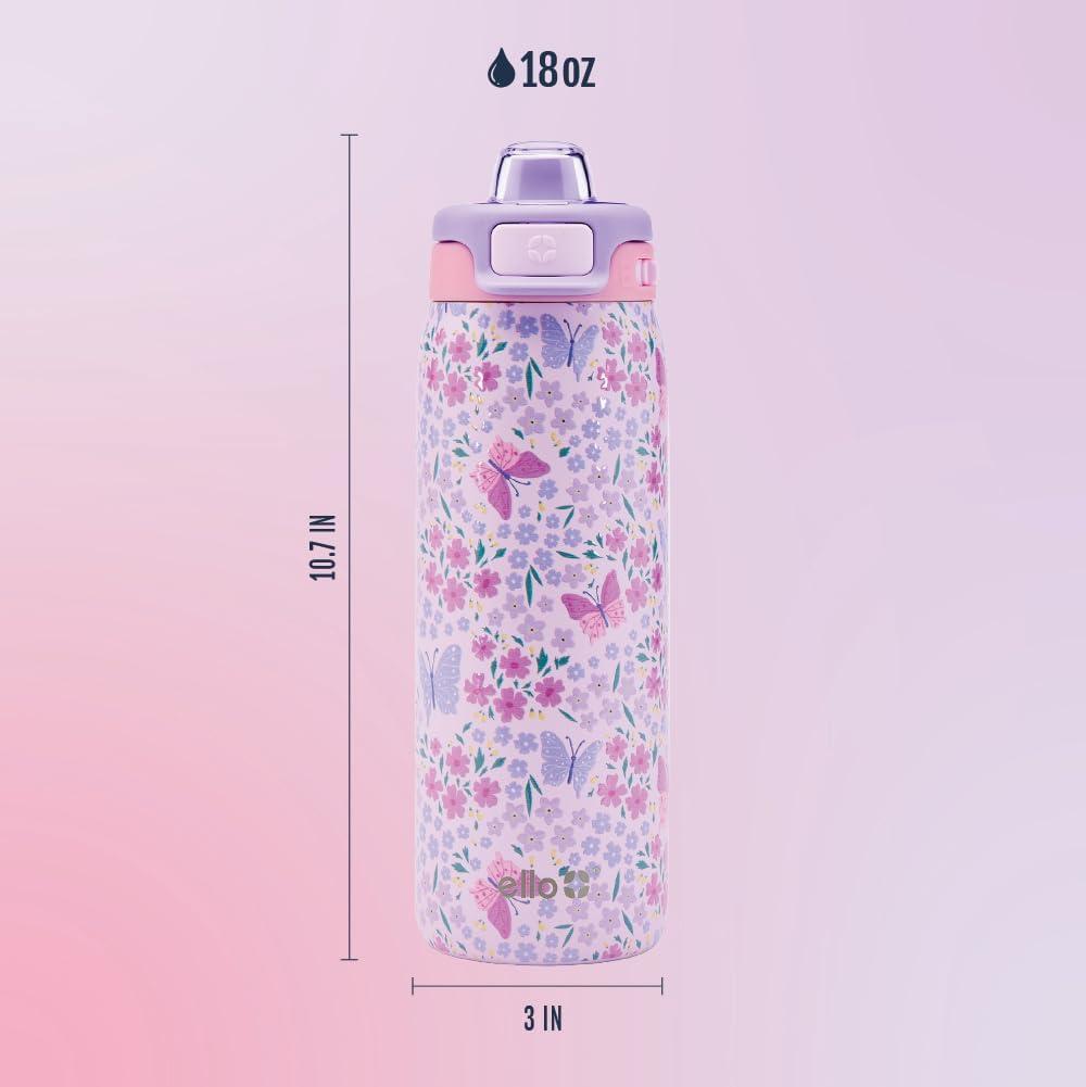 imageEllo Kids Pop amp Fill 18oz Stainless Steel Water Bottle with Quick Fill Technology DoubleWall Vacuum Insulation Leak Proof Locking Lid Sip amp Chug BPA Free Gifts for Girls Boys Purple HolographicWinging It