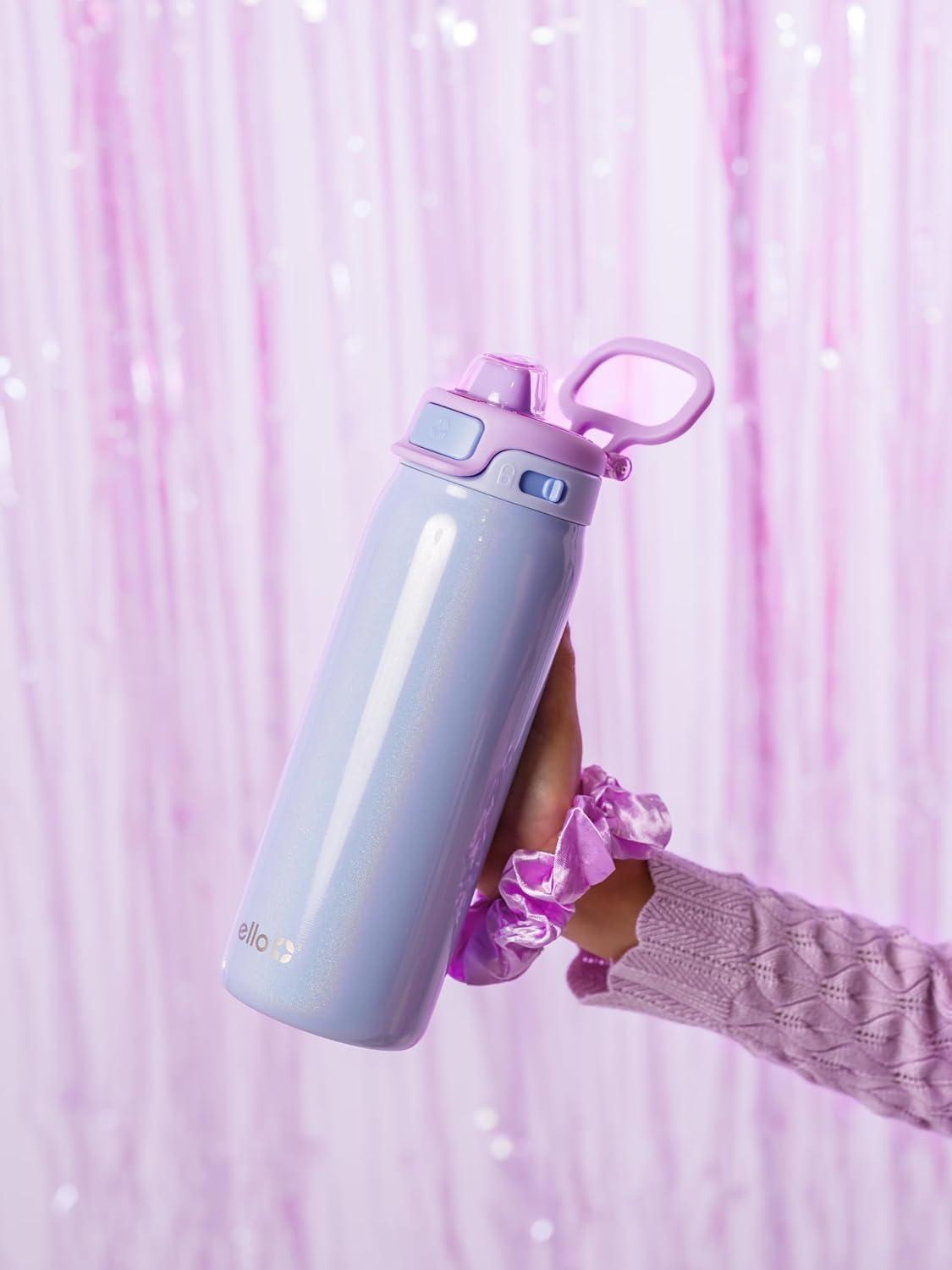 imageEllo Kids Pop amp Fill 18oz Stainless Steel Water Bottle with Quick Fill Technology DoubleWall Vacuum Insulation Leak Proof Locking Lid Sip amp Chug BPA Free Gifts for Girls Boys Purple HolographicShiny Purple