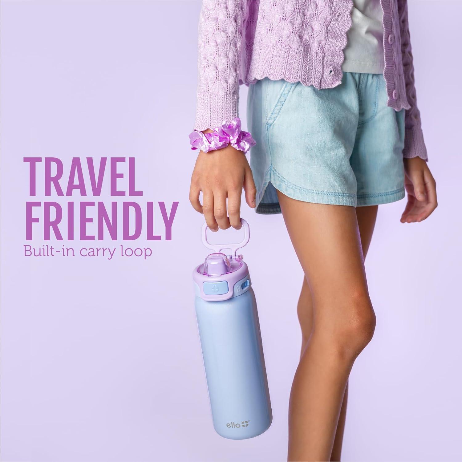 imageEllo Kids Pop amp Fill 18oz Stainless Steel Water Bottle with Quick Fill Technology DoubleWall Vacuum Insulation Leak Proof Locking Lid Sip amp Chug BPA Free Gifts for Girls Boys Purple HolographicPreppy Cherries