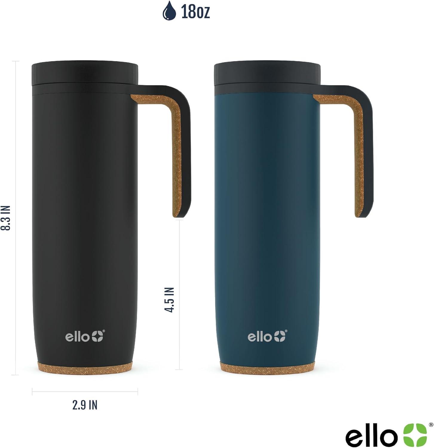 imageEllo Magnet 18oz Vacuum Insulated Stainless Steel Travel Mug with Side Handle and LeakProof Slider Lid and Builtin Coaster Keeps Hot for 5 HoursMatte Black