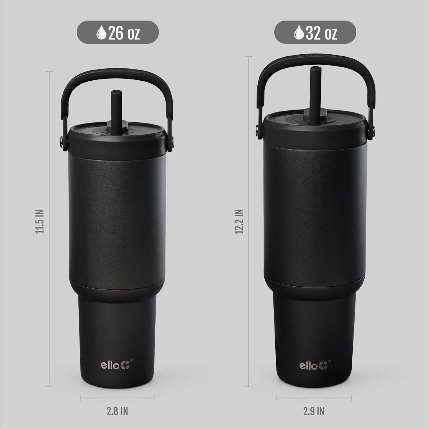 imageEllo Oasis Go 26oz Tumbler with Top Handle and Retracting Straw Reusable Insulated Stainless Steel Cup 100 Leakproof Water Bottle 24 Hours Cold Cup Holder Friendly For Travel DaisiesBlack
