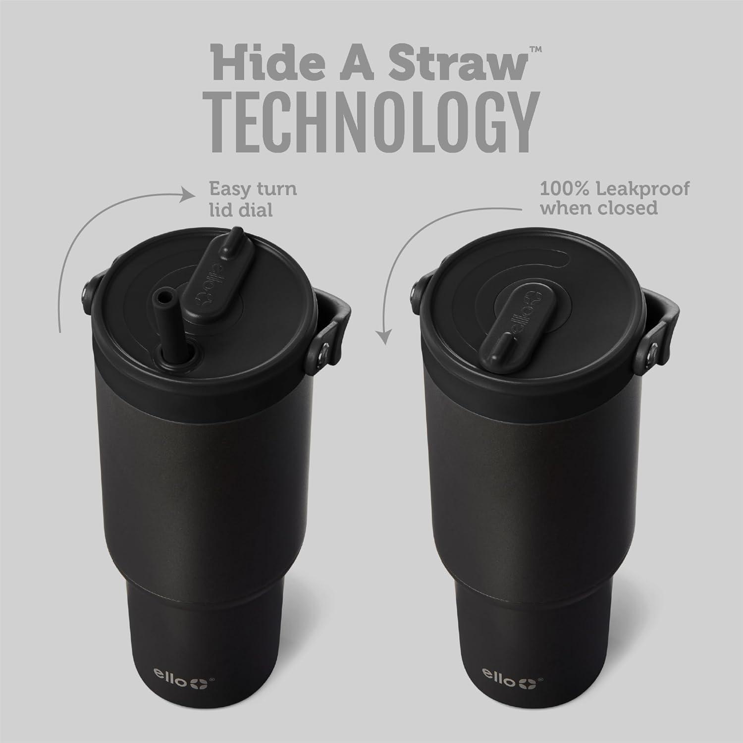 imageEllo Oasis Go 26oz Tumbler with Top Handle and Retracting Straw Reusable Insulated Stainless Steel Cup 100 Leakproof Water Bottle 24 Hours Cold Cup Holder Friendly For Travel DaisiesBlack