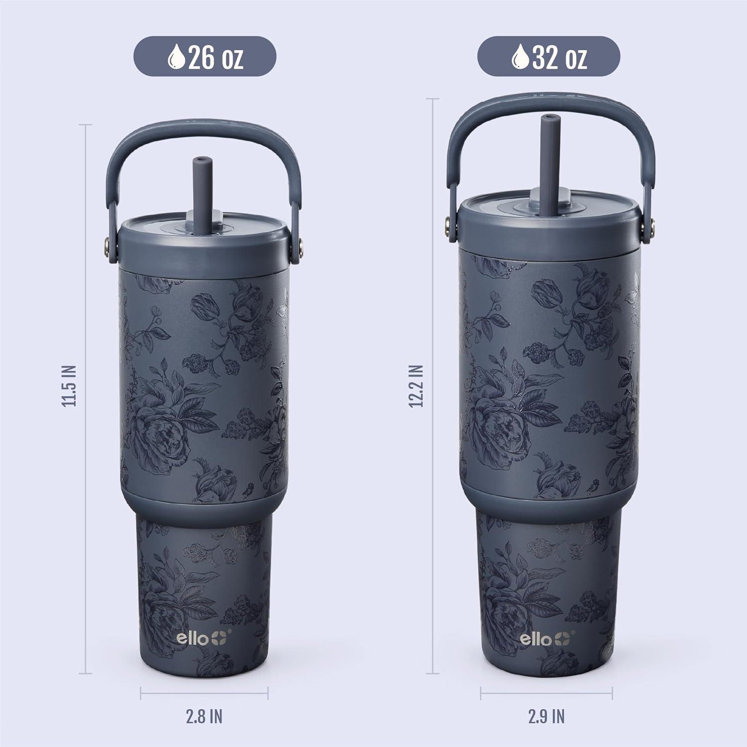 imageEllo Oasis Go 32oz Tumbler with Top Handle and Retracting Straw Reusable Insulated Stainless Steel Cup 100 Leakproof Water Bottle 24 Hours Cold Cup Holder Friendly For Travel MineralPorcelain Rose Navy