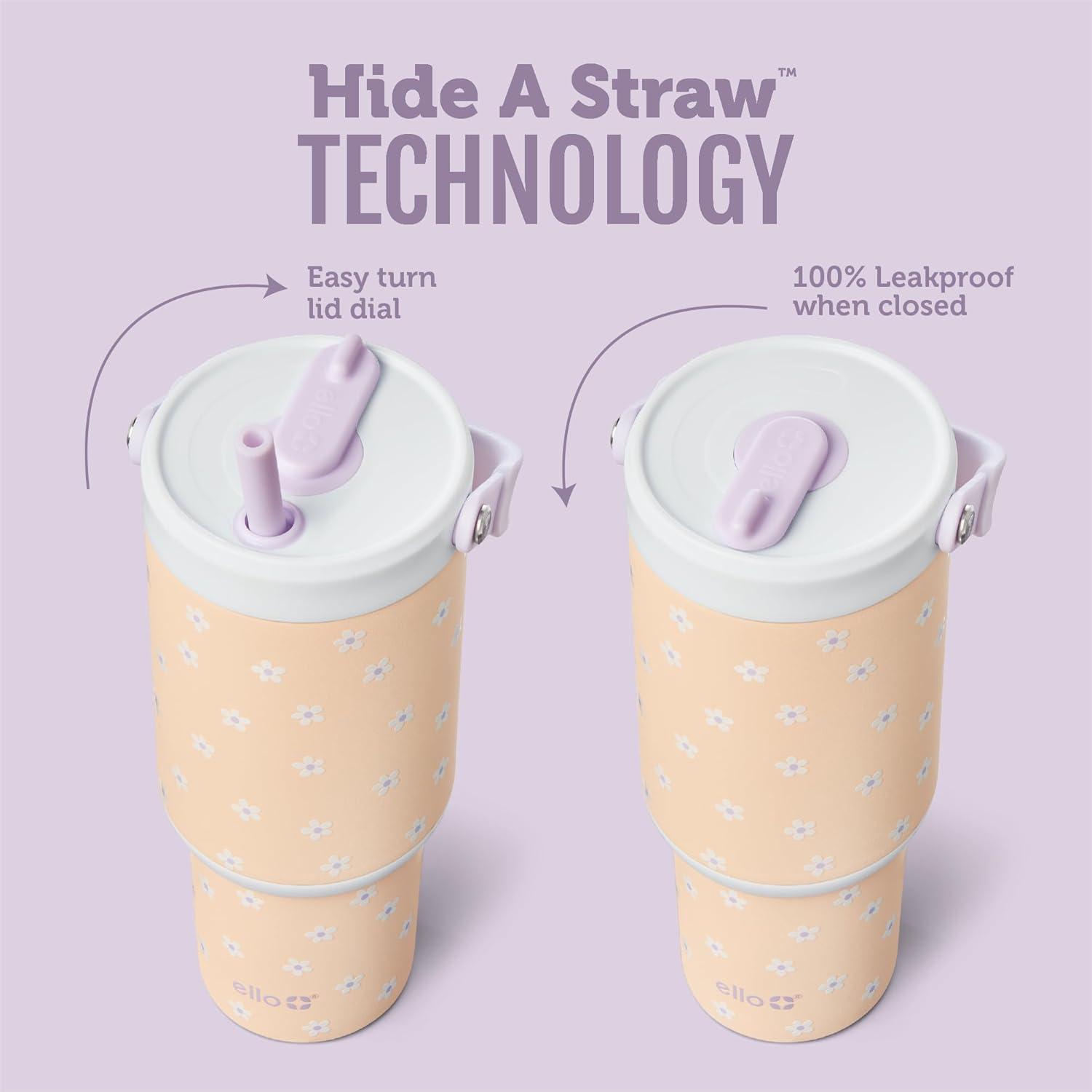 imageEllo Oasis Go 32oz Tumbler with Top Handle and Retracting Straw Reusable Insulated Stainless Steel Cup 100 Leakproof Water Bottle 24 Hours Cold Cup Holder Friendly For Travel MineralDaises