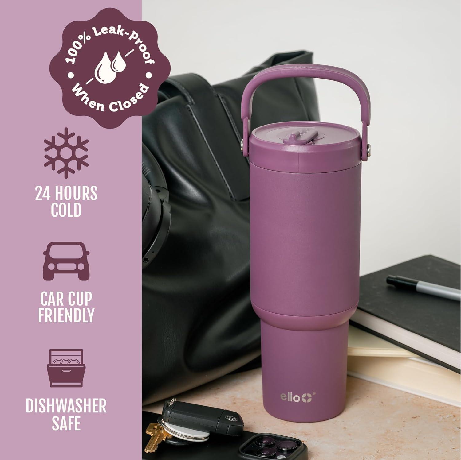 imageEllo Oasis Go 32oz Tumbler with Top Handle and Retracting Straw Reusable Insulated Stainless Steel Cup 100 Leakproof Water Bottle 24 Hours Cold Cup Holder Friendly For Travel MineralWild Rasberry
